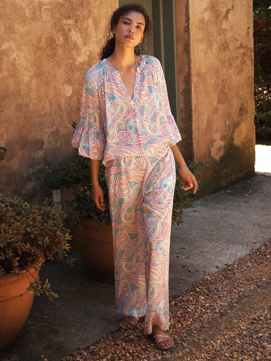 Product image 7 of 7, which shows NRBY Thea Star Paisley Pure Silk Trousers, Star Paisley, 8