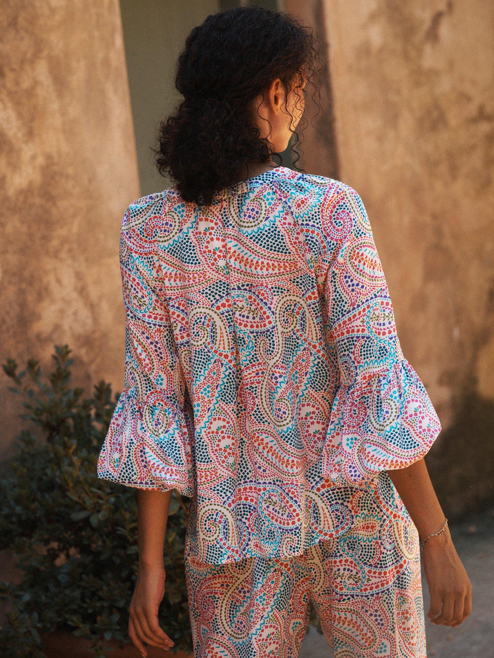 Product image 3 of 8, which shows NRBY Ophelia Star Paisley Pure Silk Shirt, Multi, XS