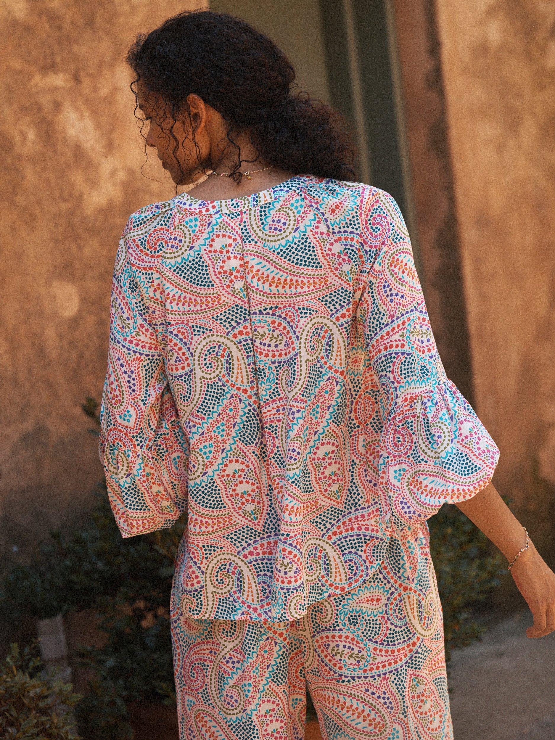 Product image 5 of 8, which shows NRBY Ophelia Star Paisley Pure Silk Shirt, Multi, XS
