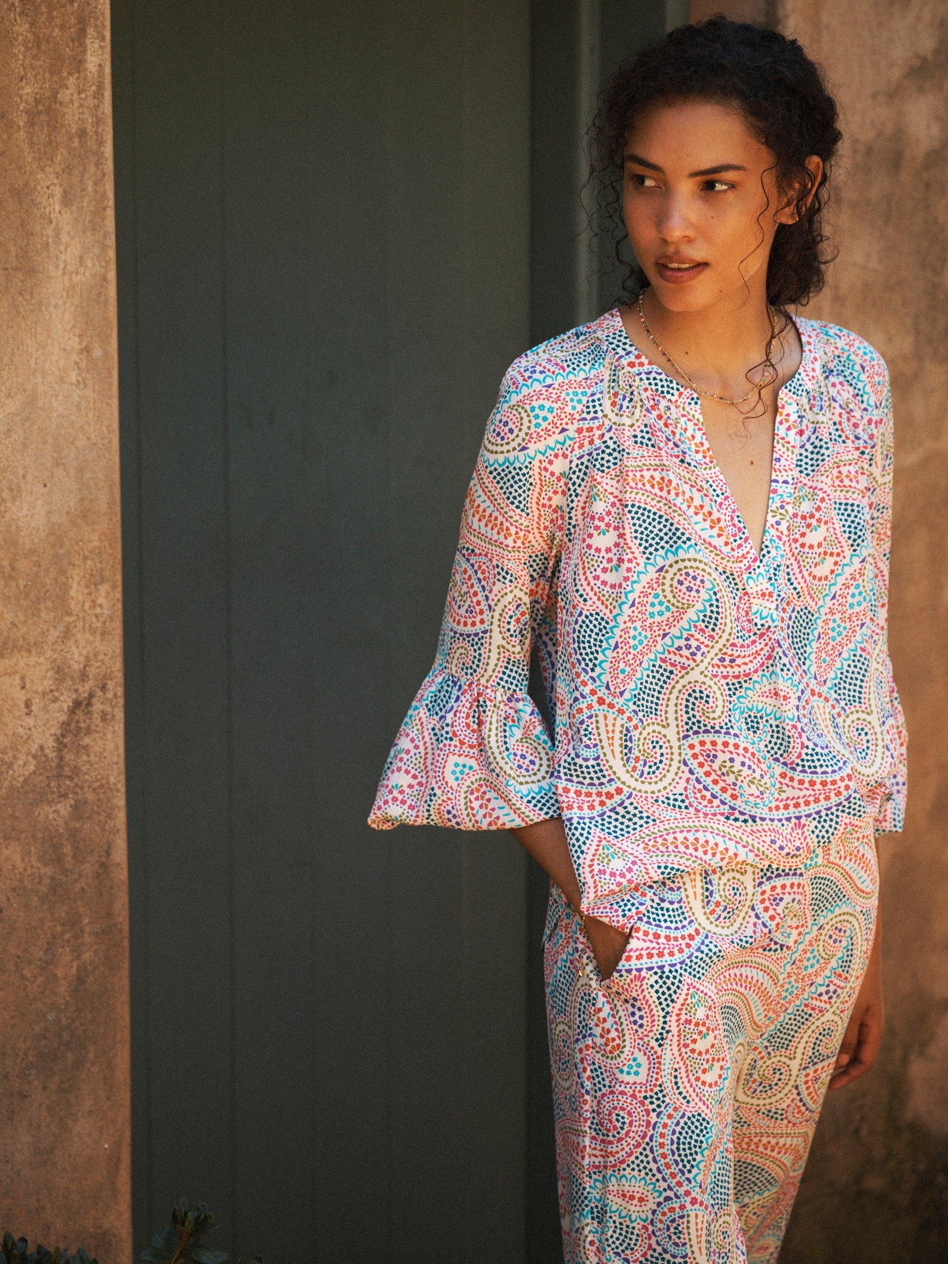 Product image 6 of 8, which shows NRBY Ophelia Star Paisley Pure Silk Shirt, Multi, XS
