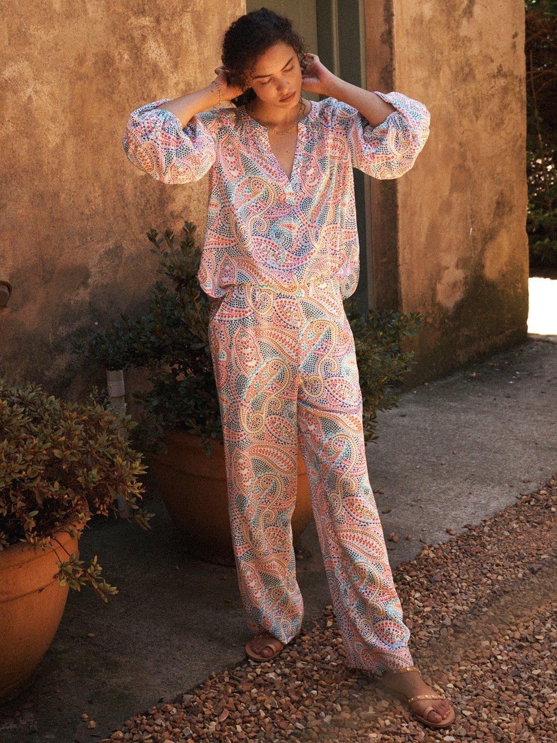 Product image 8 of 8, which shows NRBY Ophelia Star Paisley Pure Silk Shirt, Multi, XS