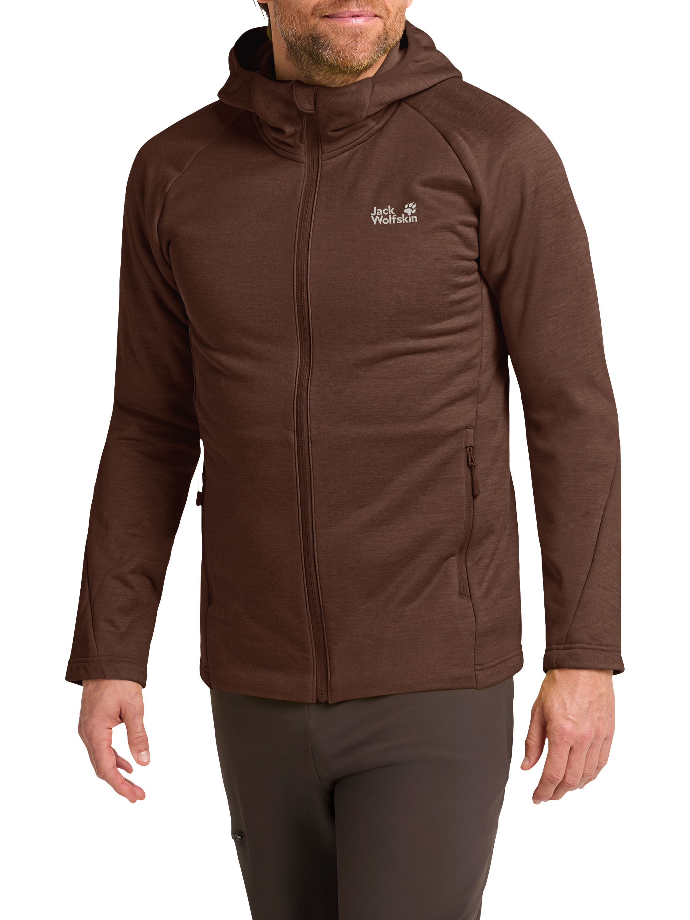 Product image 1 of 6, which shows Jack Wolfskin Peak District Fleece Jacket, Hot Choc, S