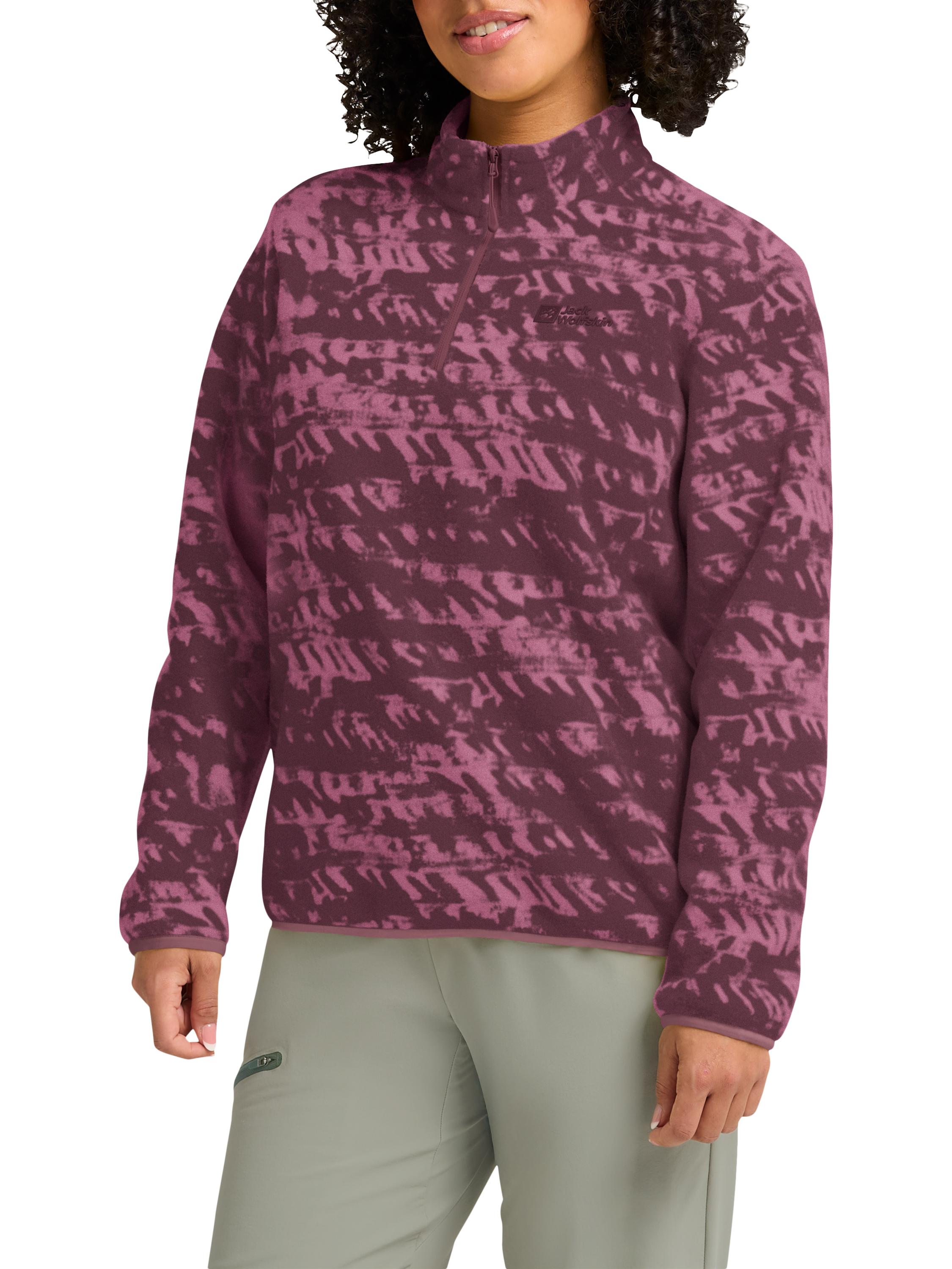 Product image 1 of 6, which shows Jack Wolfskin Big Sky Half Zip Fleece Top, Raisin, XS