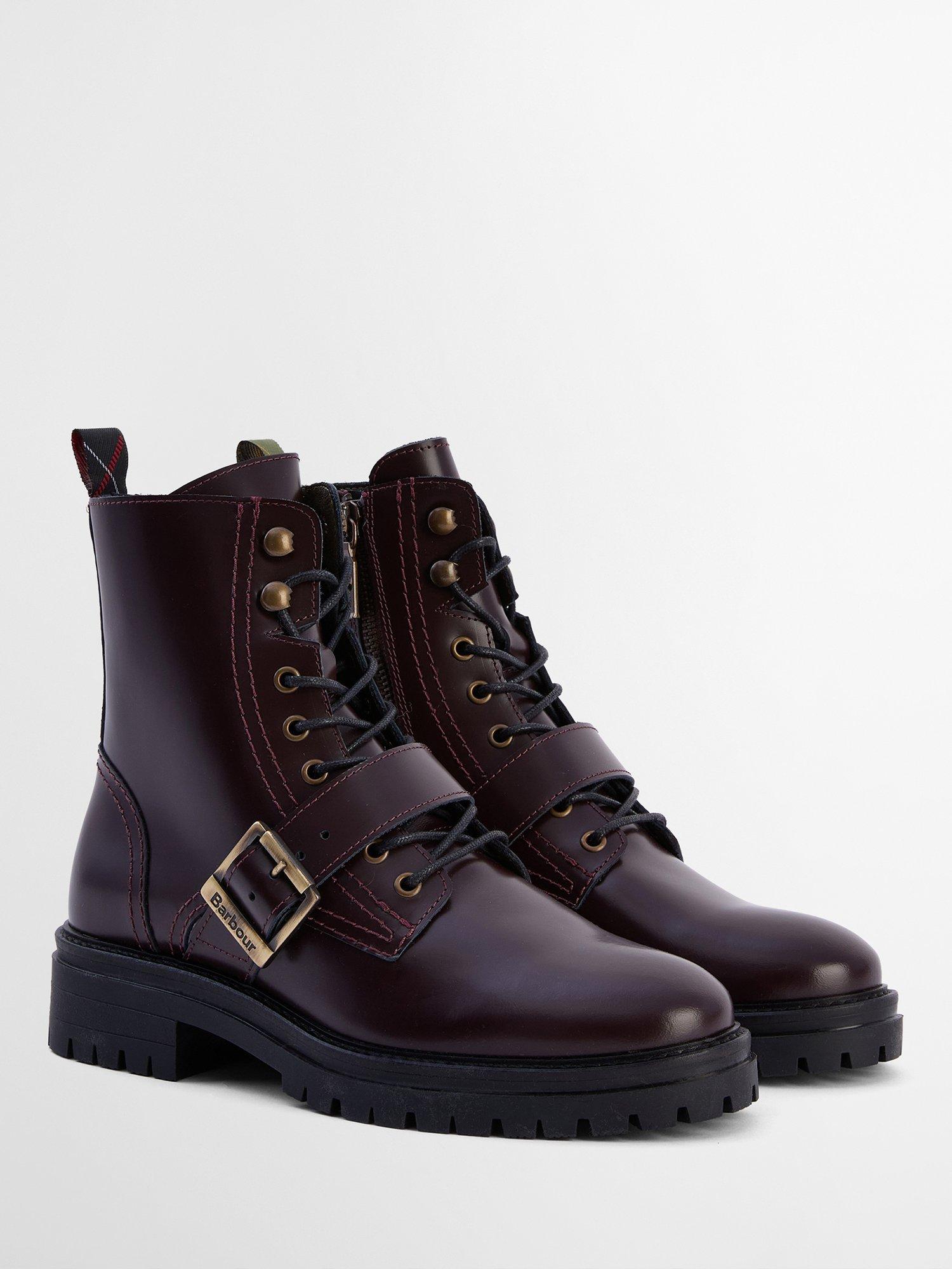 Barbour Ouseburne Leather Biker Boots, Cherry