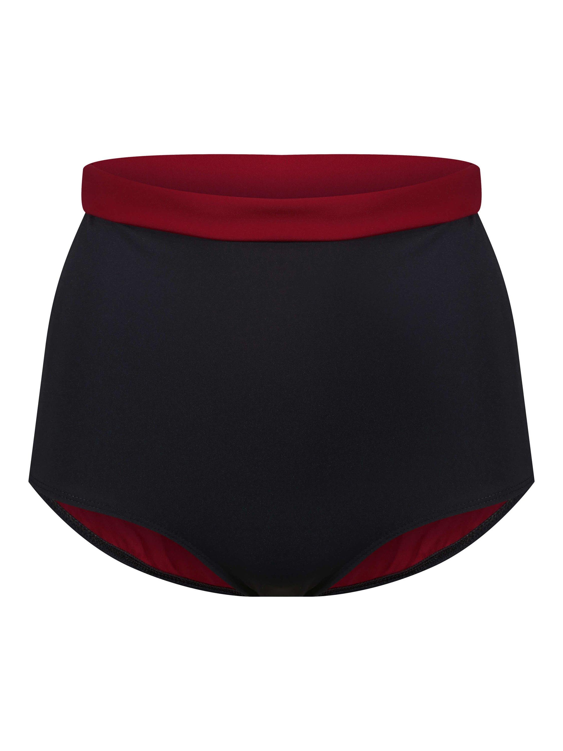 Product image 4 of 4, which shows Davy J Jones High Waist Bikini Bottoms, Black Outer / Berry, 8