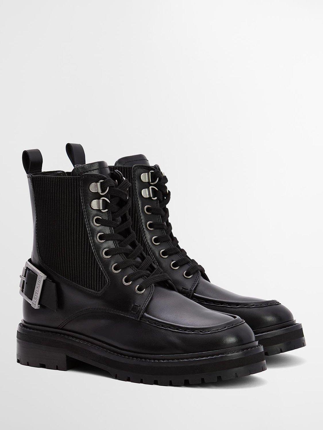 Product image 2 of 7, which shows Barbour Leonie Leather Blend Lace Up Boots, Black, 3