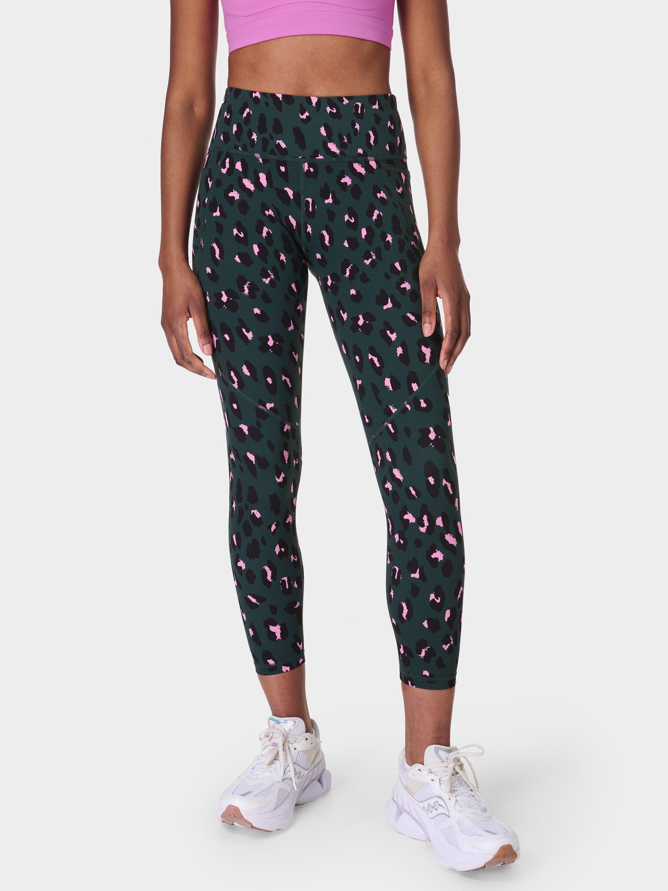 Product image 1 of 9, which shows Sweaty Betty Power 7/8 Workout Leggings, Green Cheetah Print, XXS