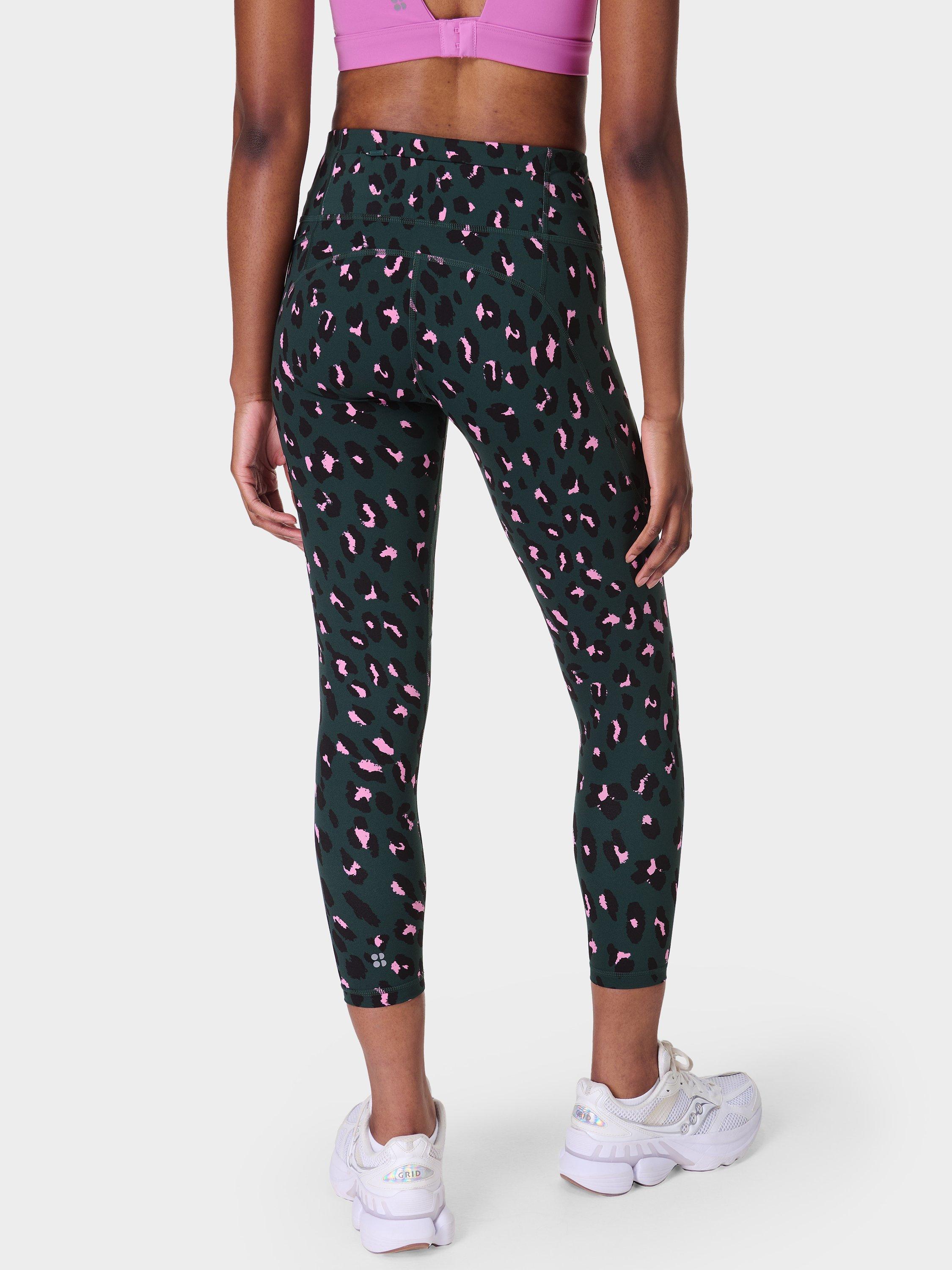 Product image 3 of 9, which shows Sweaty Betty Power 7/8 Workout Leggings, Green Cheetah Print, XXS