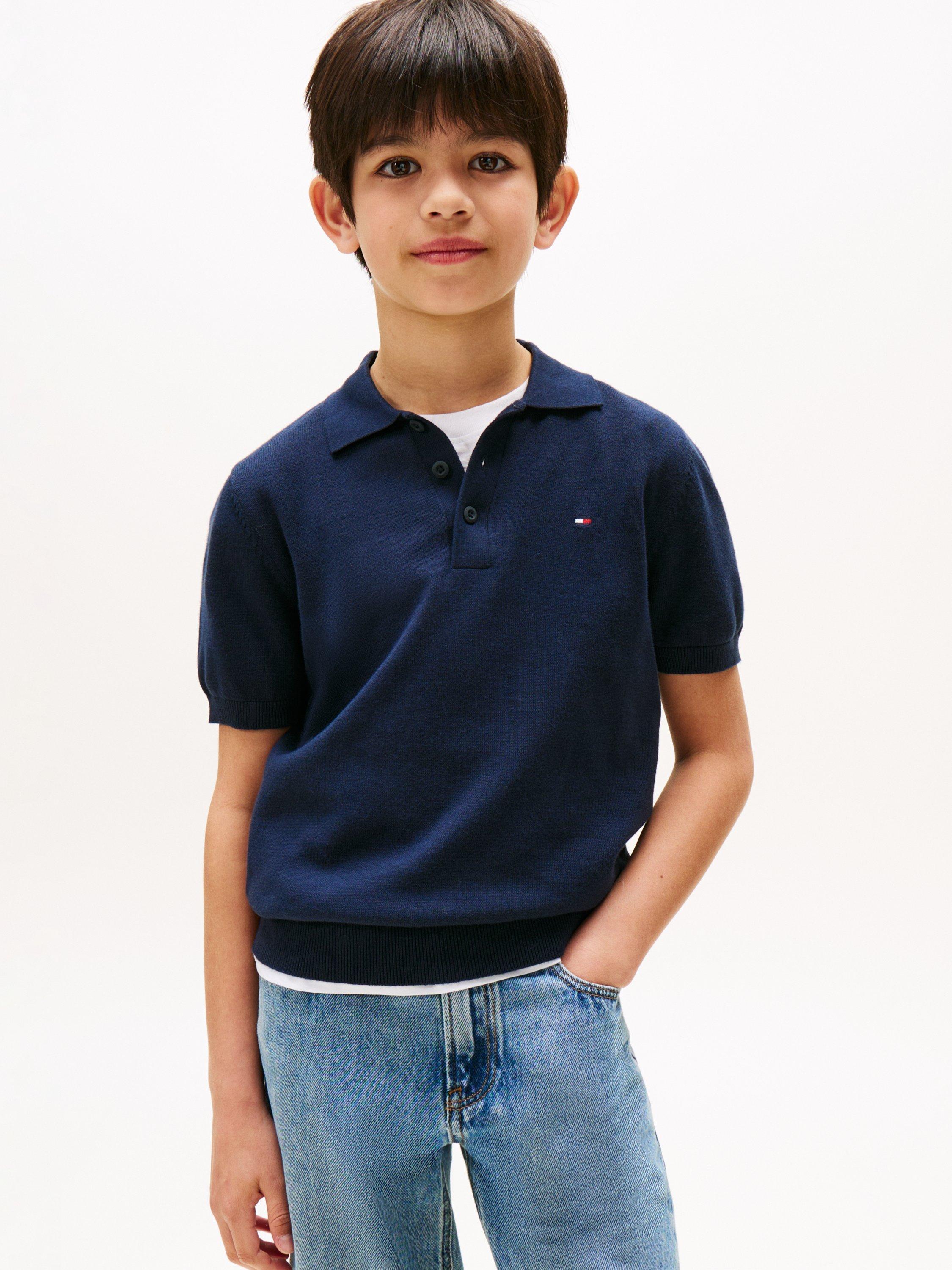Product image 1 of 5, which shows Tommy Hilfiger Kids' Cotton Short Sleeved Polo Shirt, Dark Night Navy, 3 years