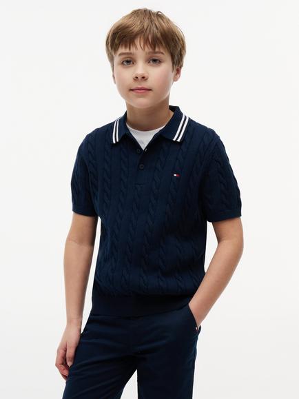 Tommy Hilfiger Kids' Cotton Short Sleeved Polo Shirt, Dark Night Navy
