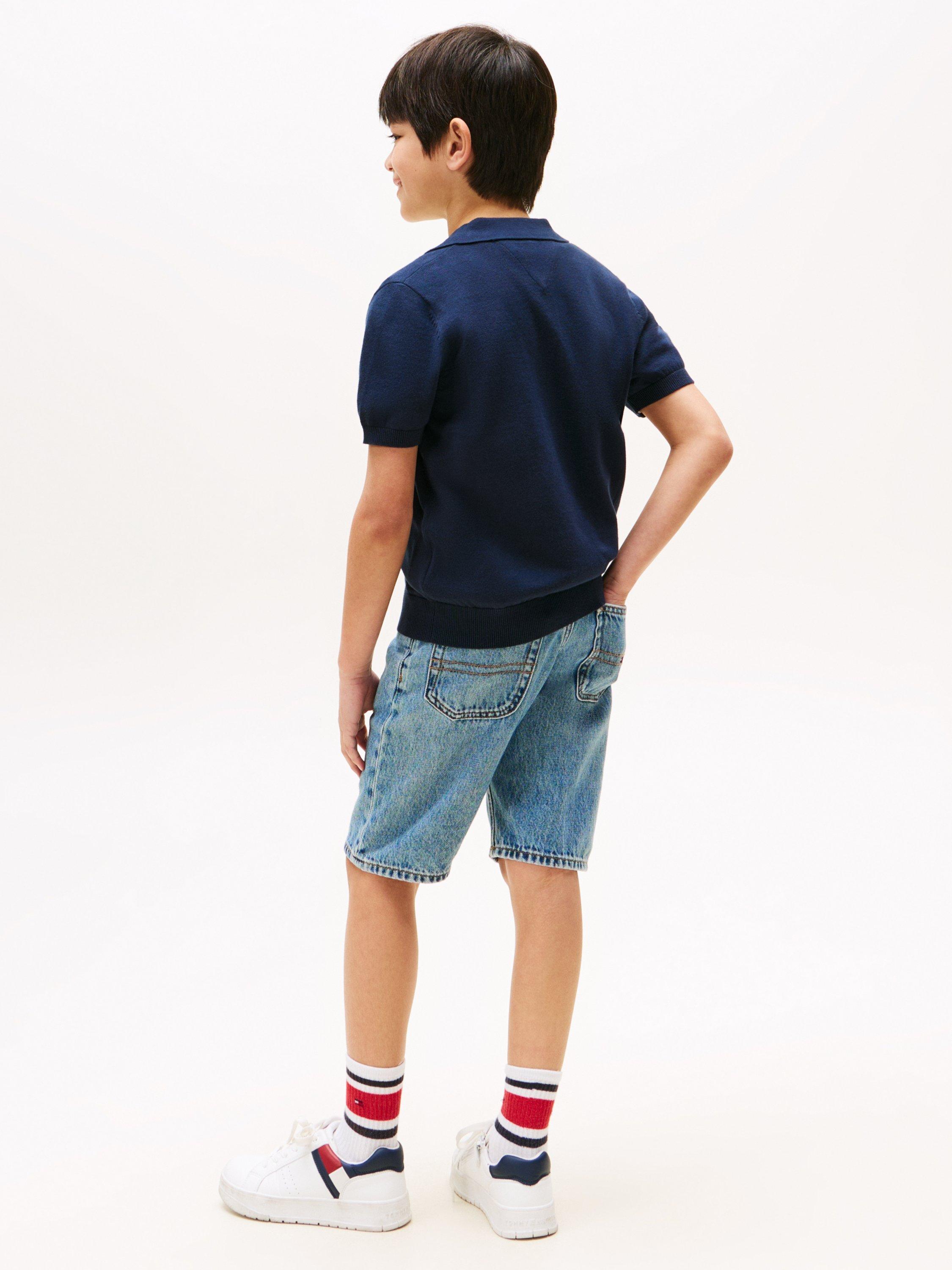 Product image 2 of 5, which shows Tommy Hilfiger Kids' Cotton Short Sleeved Polo Shirt, Dark Night Navy, 3 years