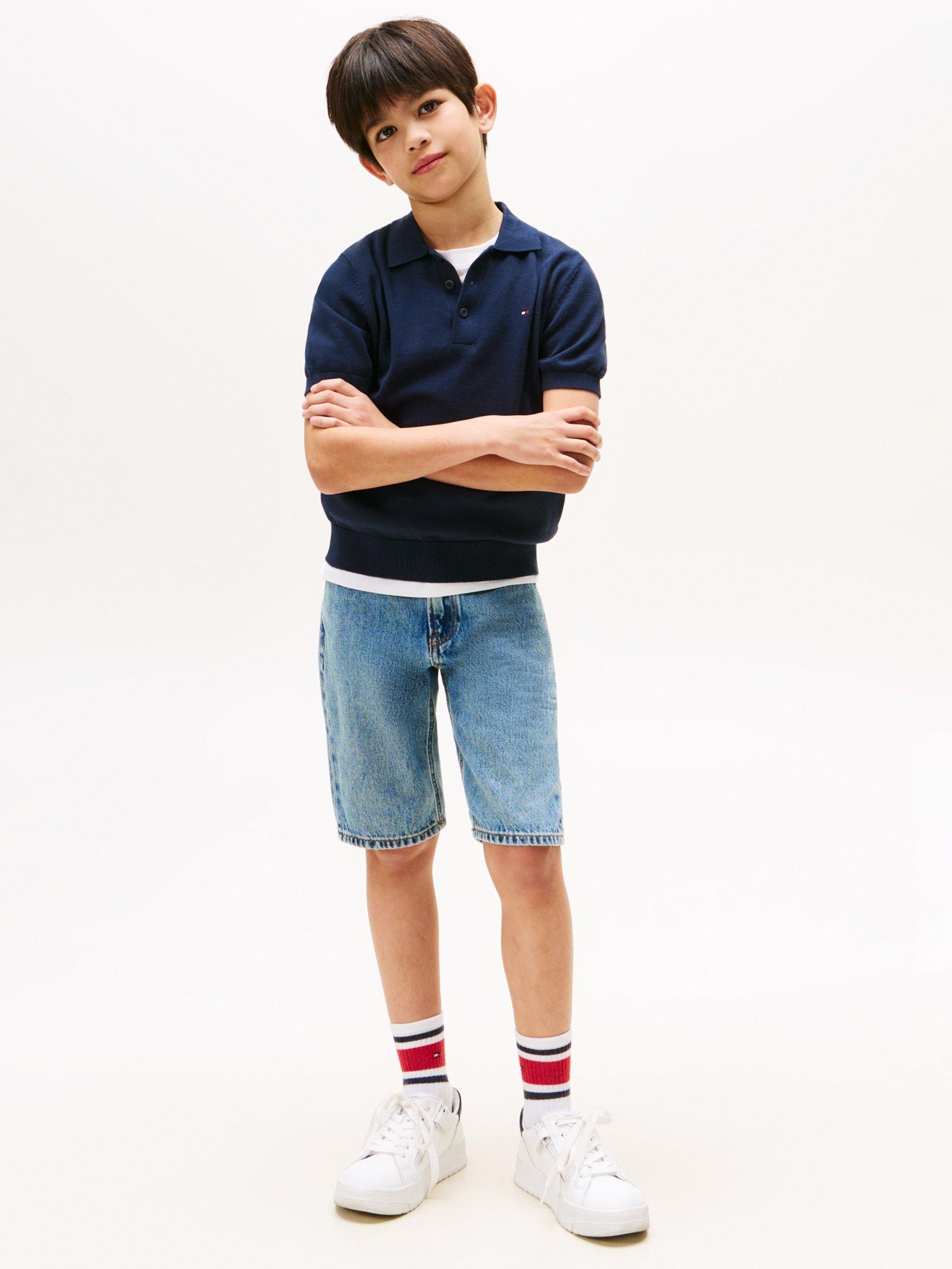 Product image 3 of 5, which shows Tommy Hilfiger Kids' Cotton Short Sleeved Polo Shirt, Dark Night Navy, 3 years