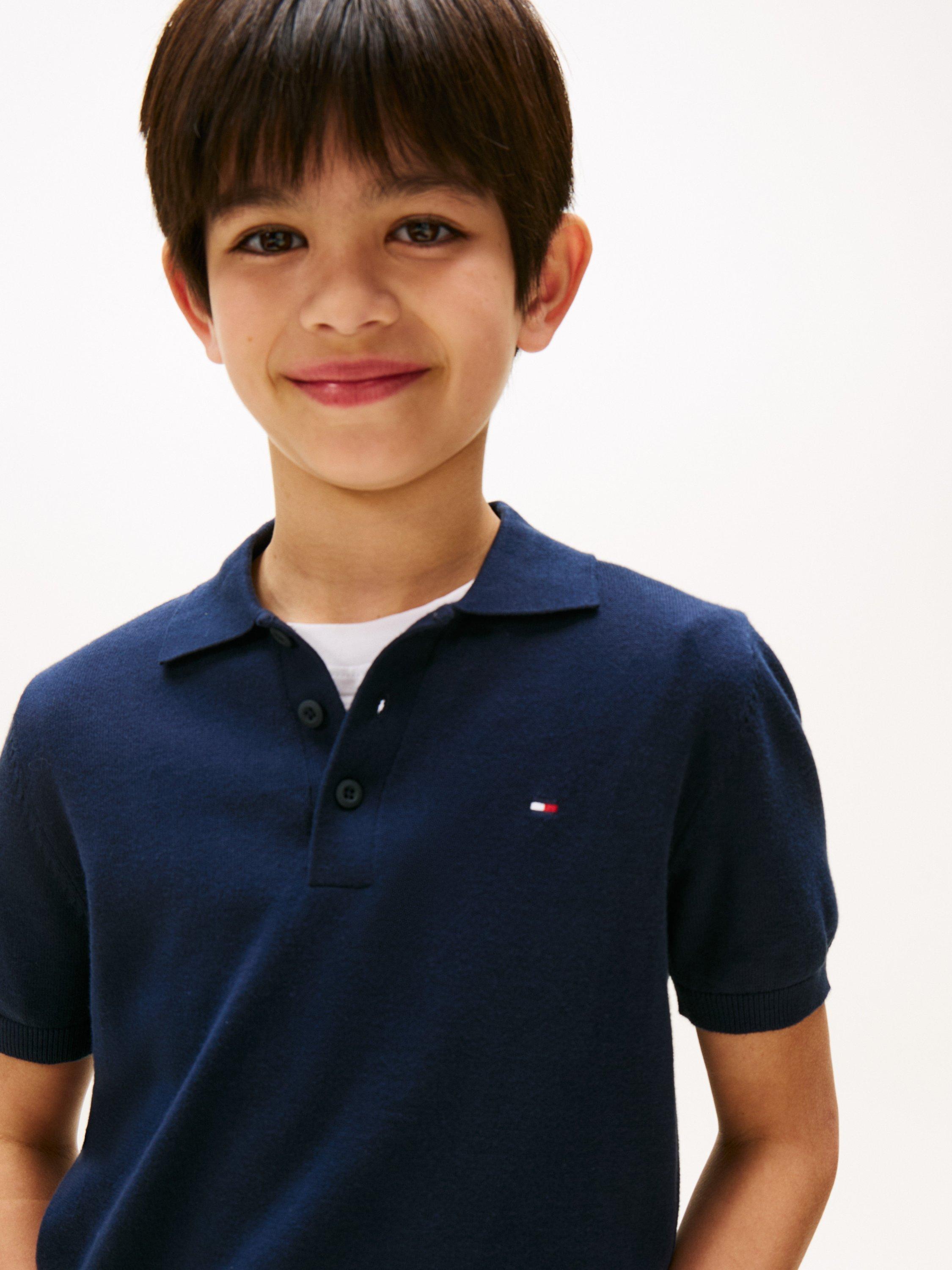 Product image 4 of 5, which shows Tommy Hilfiger Kids' Cotton Short Sleeved Polo Shirt, Dark Night Navy, 3 years