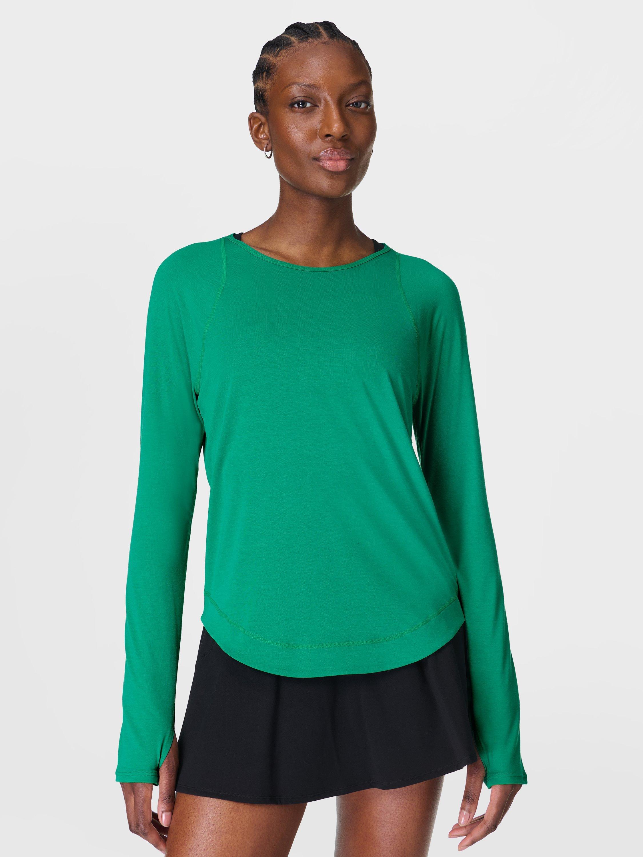 Product image 4 of 7, which shows Sweaty Betty Breezy Long Sleeve Top, Vivid Green, XXS