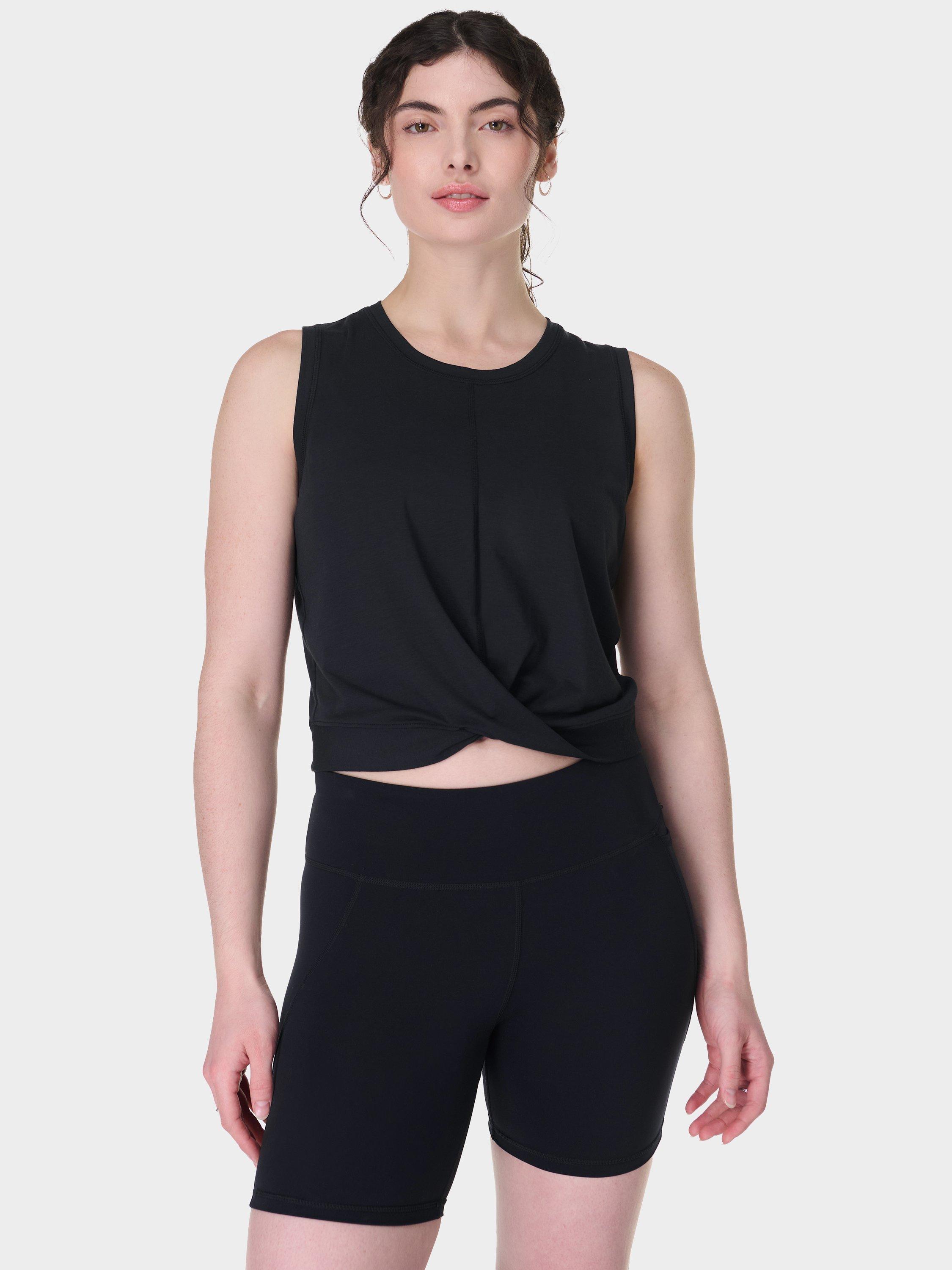 Product image 1 of 7, which shows Sweaty Betty Breathe Easy Twist Front Tank Top, Black, XXS