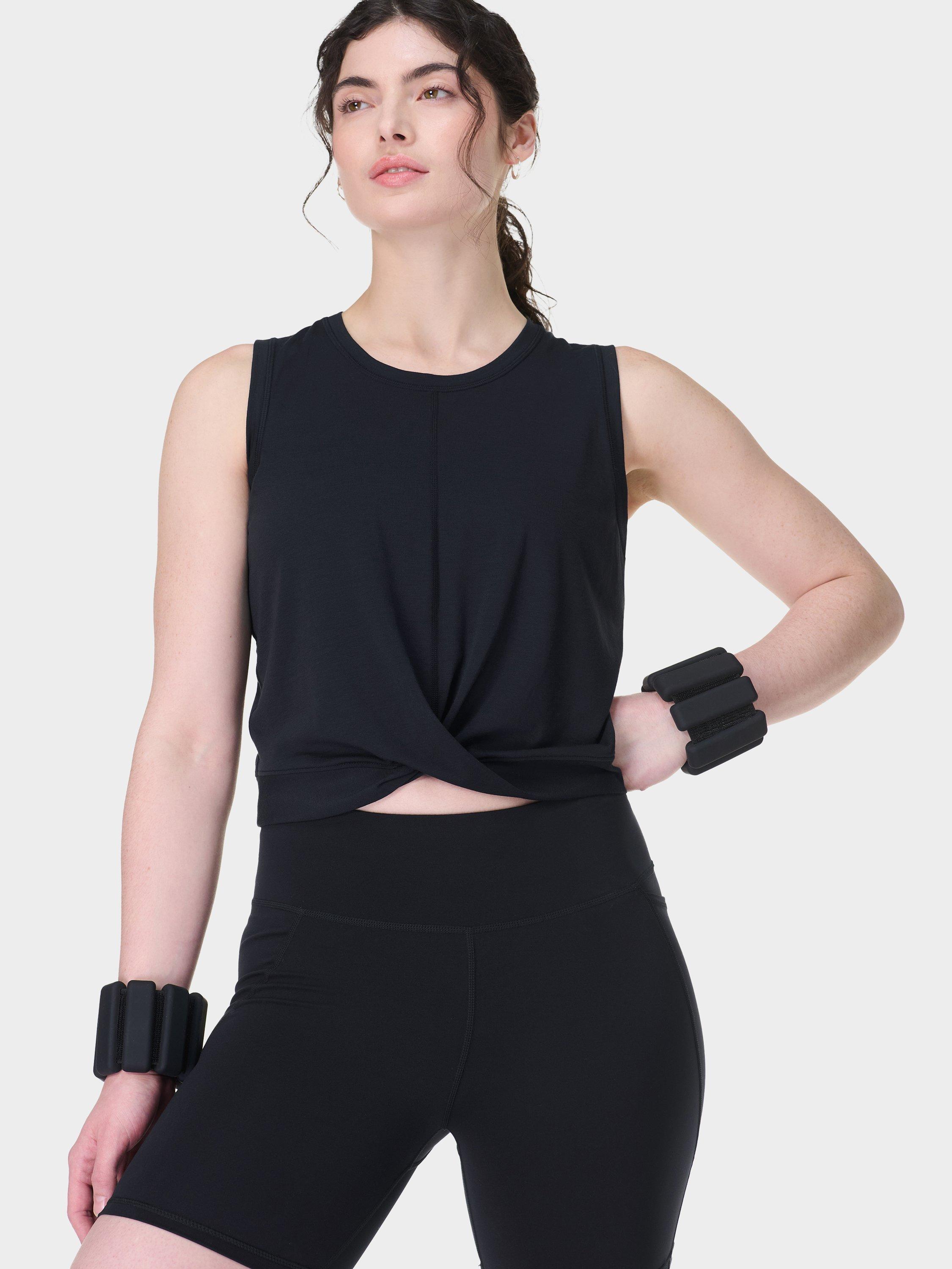 Product image 2 of 7, which shows Sweaty Betty Breathe Easy Twist Front Tank Top, Black, XXS