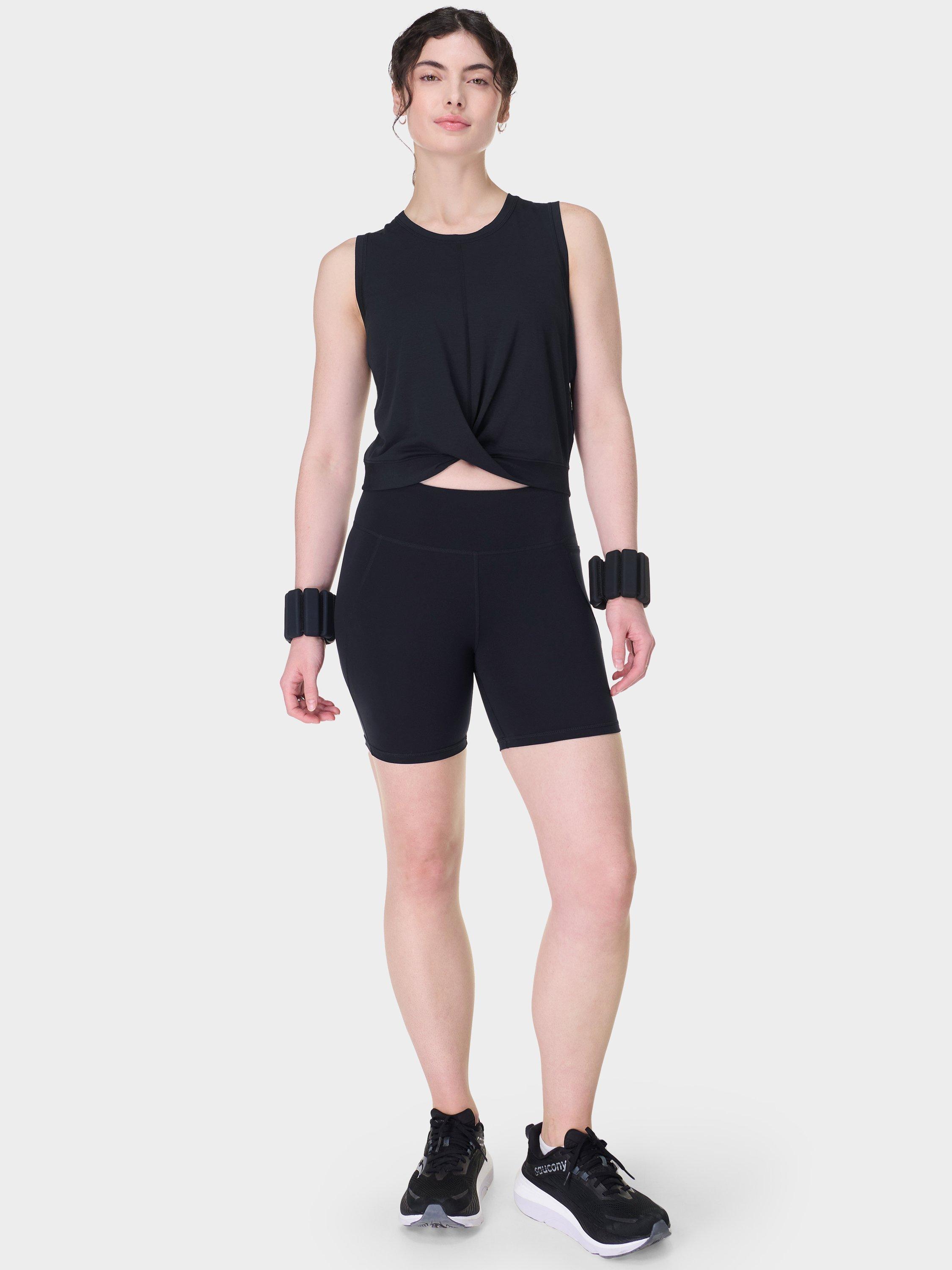 Product image 3 of 7, which shows Sweaty Betty Breathe Easy Twist Front Tank Top, Black, XXS