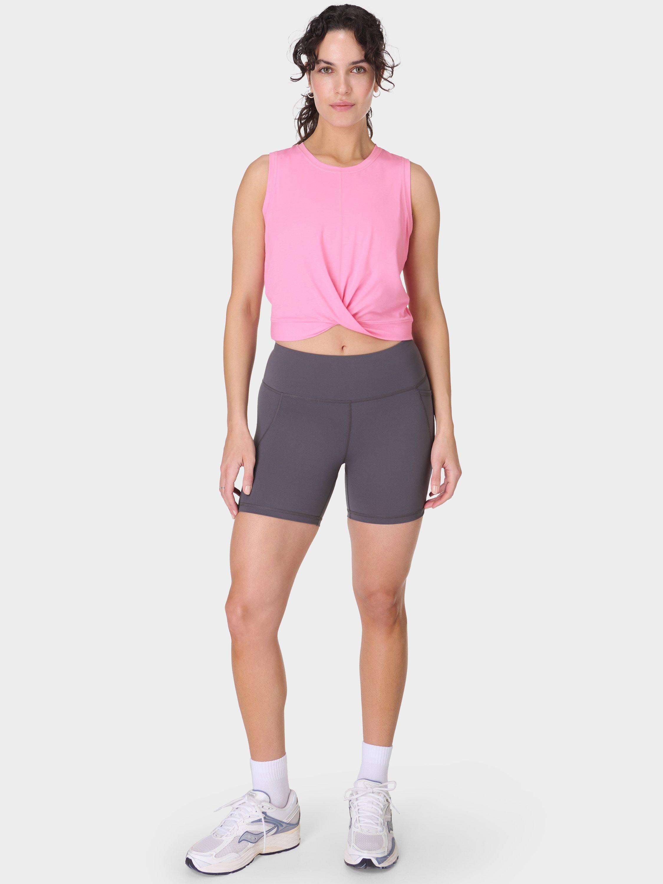 Product image 3 of 7, which shows Sweaty Betty Breathe Easy Twist Front Tank Top, Sparkling Pink, S
