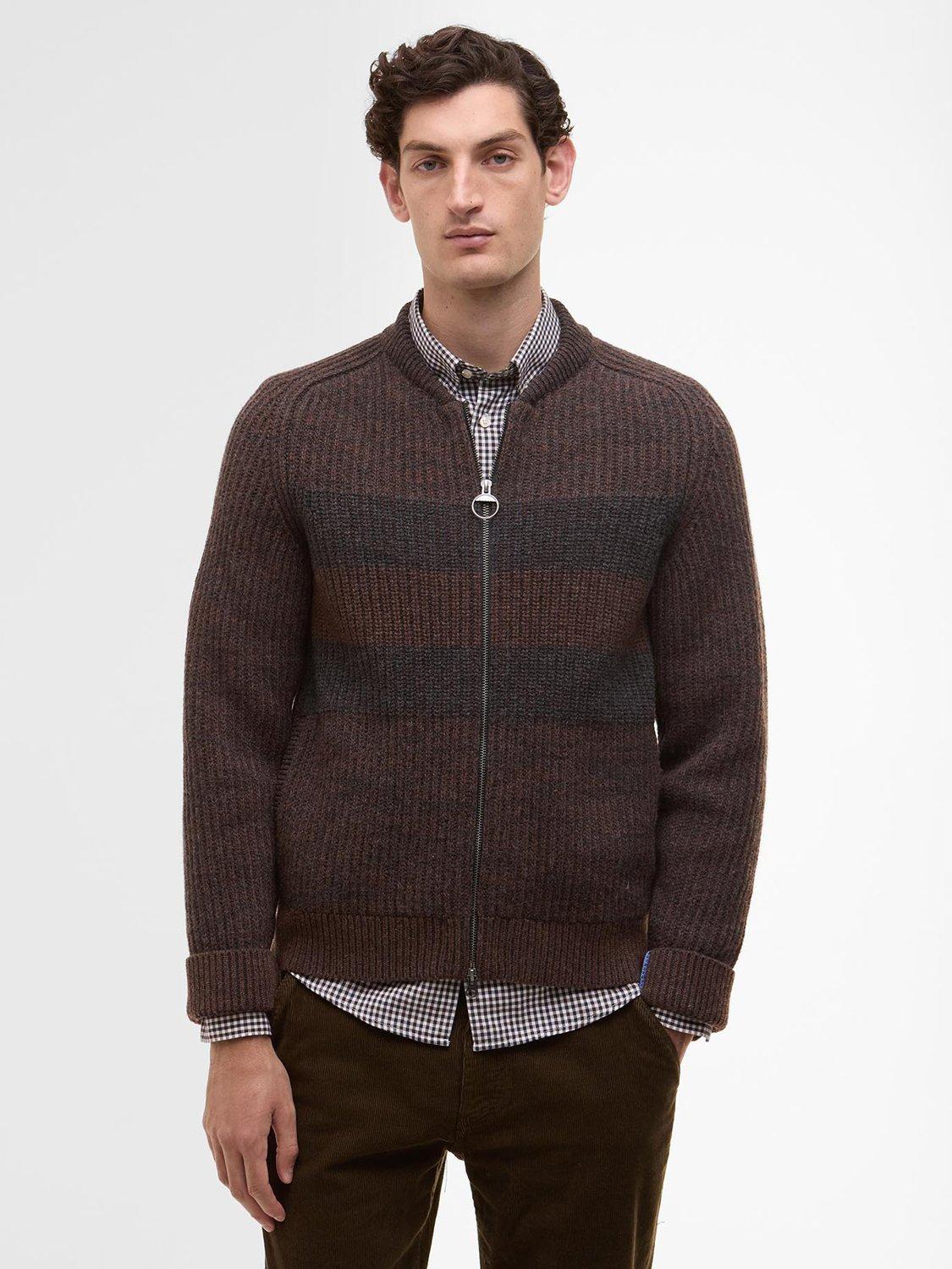 Product image 1 of 9, which shows Barbour Barbour X Paul Smith Knit Bomber Jacket, Rustic, L