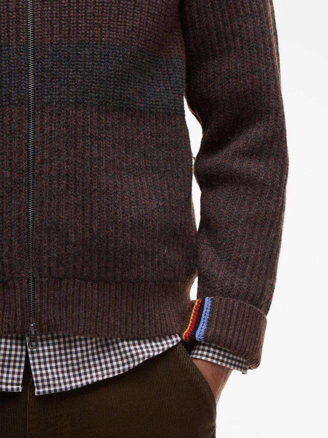 Product image 5 of 9, which shows Barbour Barbour X Paul Smith Knit Bomber Jacket, Rustic, L