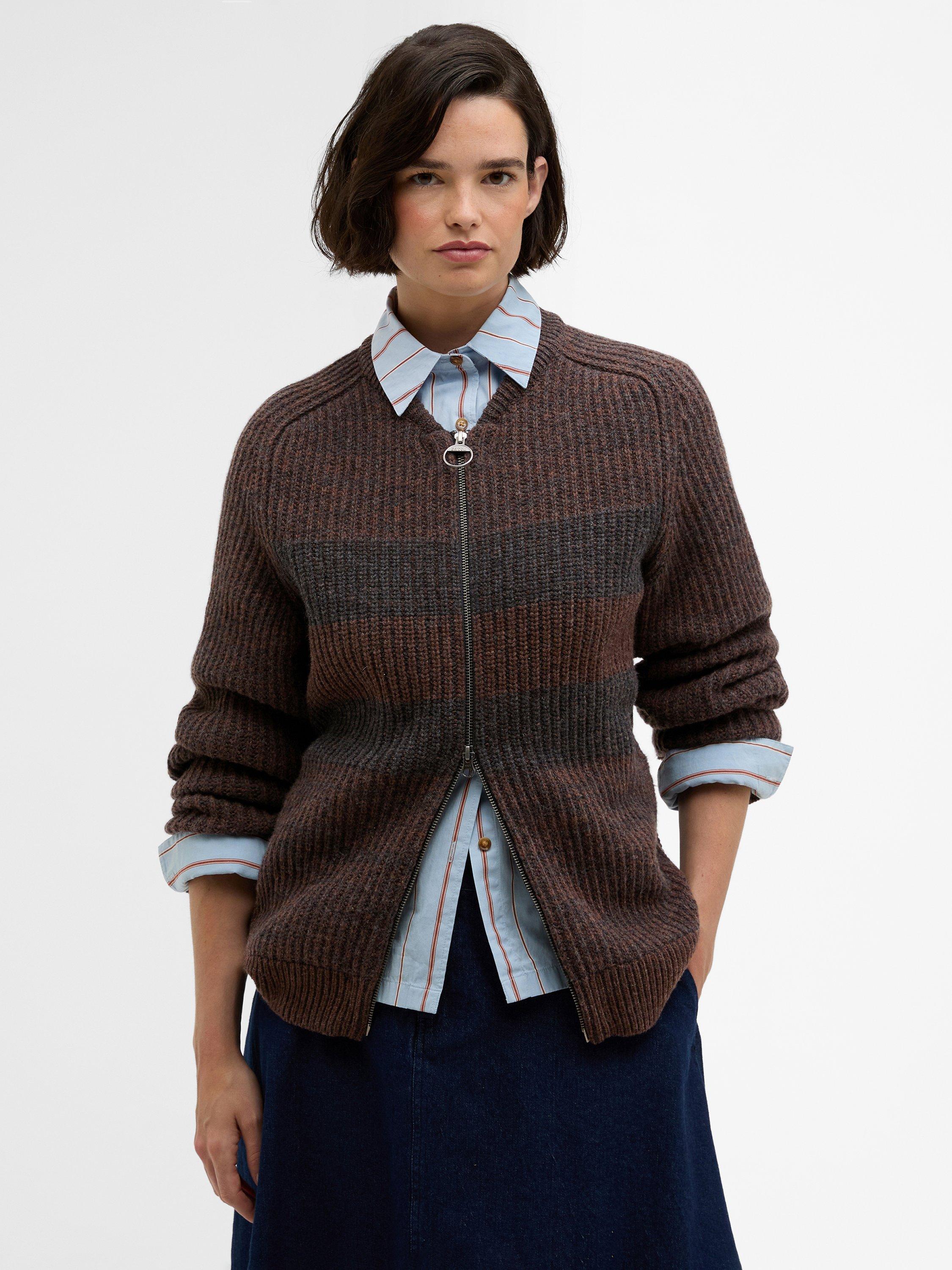 Product image 6 of 9, which shows Barbour Barbour X Paul Smith Knit Bomber Jacket, Rustic, L