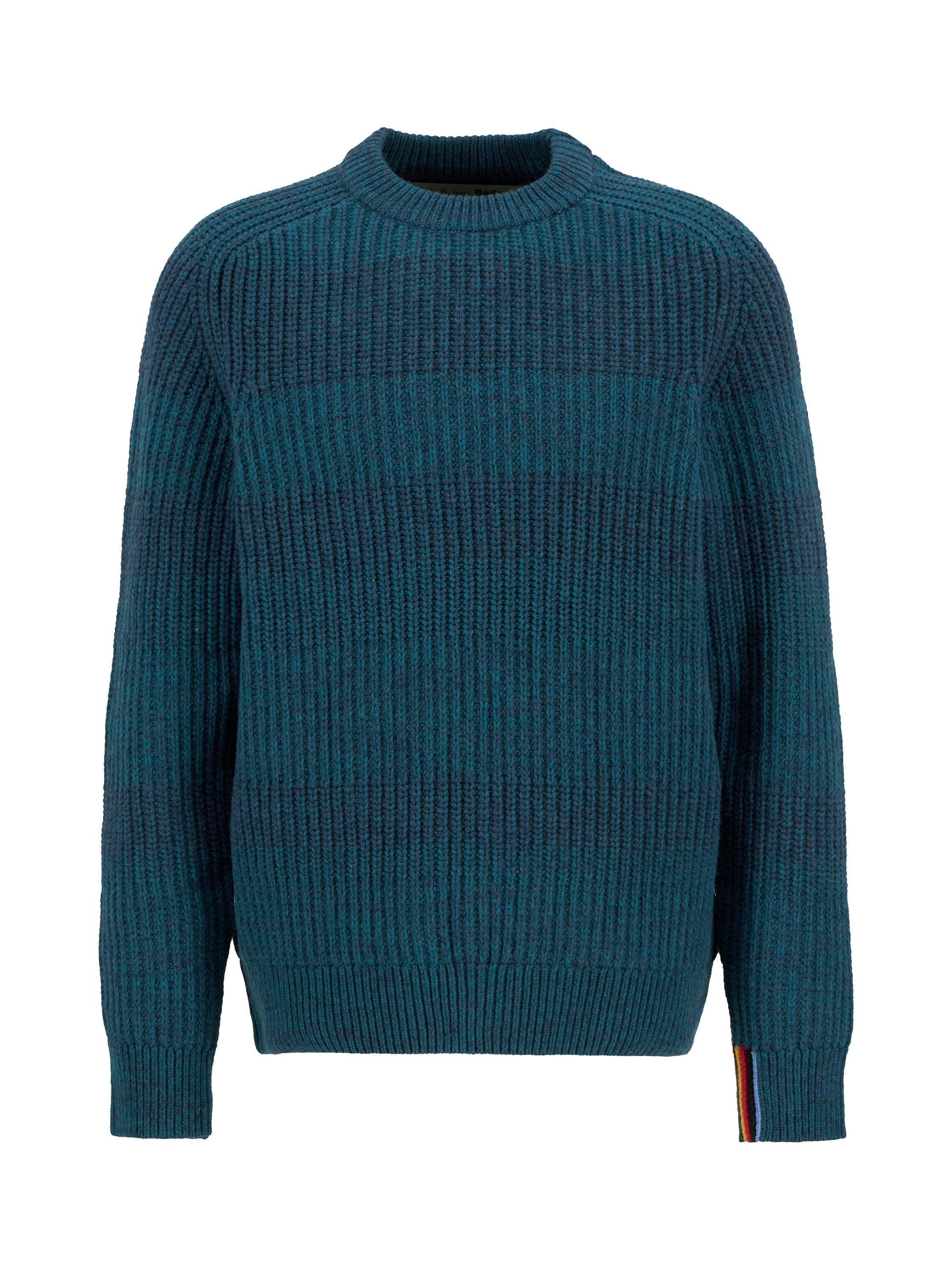 Product image 10 of 10, which shows Barbour X Paul Smith Lambswool Saddle Crew Neck Jumper, Rosette Blue, S