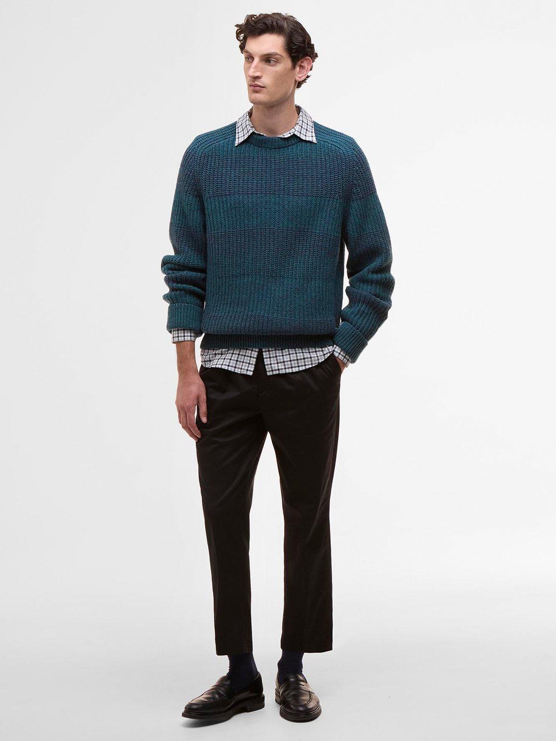 Product image 2 of 10, which shows Barbour X Paul Smith Lambswool Saddle Crew Neck Jumper, Rosette Blue, S