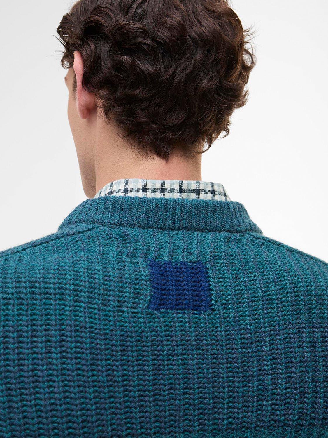Product image 5 of 10, which shows Barbour X Paul Smith Lambswool Saddle Crew Neck Jumper, Rosette Blue, S