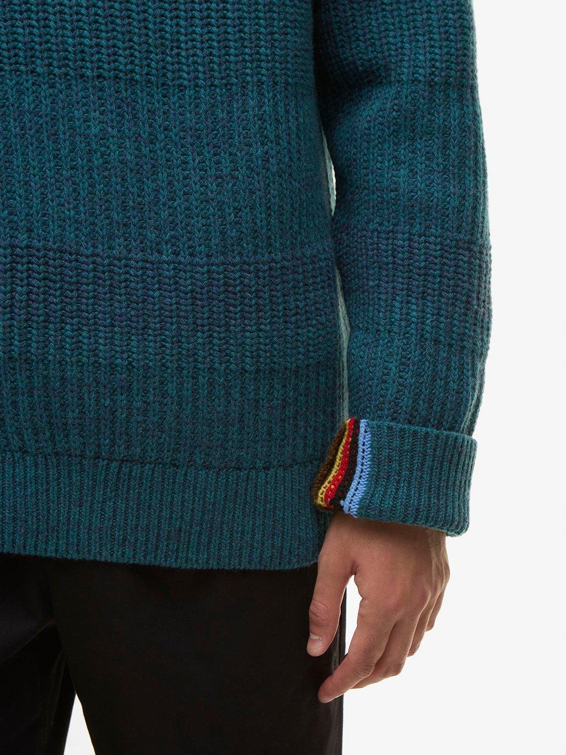 Product image 6 of 10, which shows Barbour X Paul Smith Lambswool Saddle Crew Neck Jumper, Rosette Blue, S