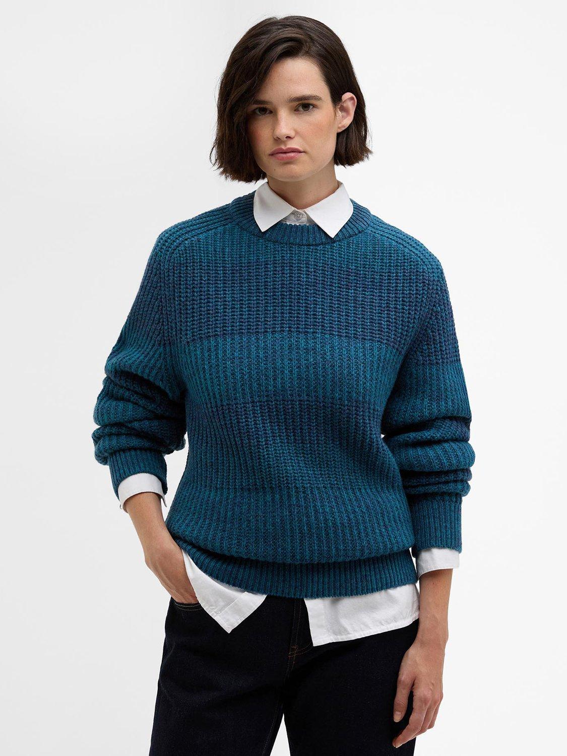 Product image 7 of 10, which shows Barbour X Paul Smith Lambswool Saddle Crew Neck Jumper, Rosette Blue, S