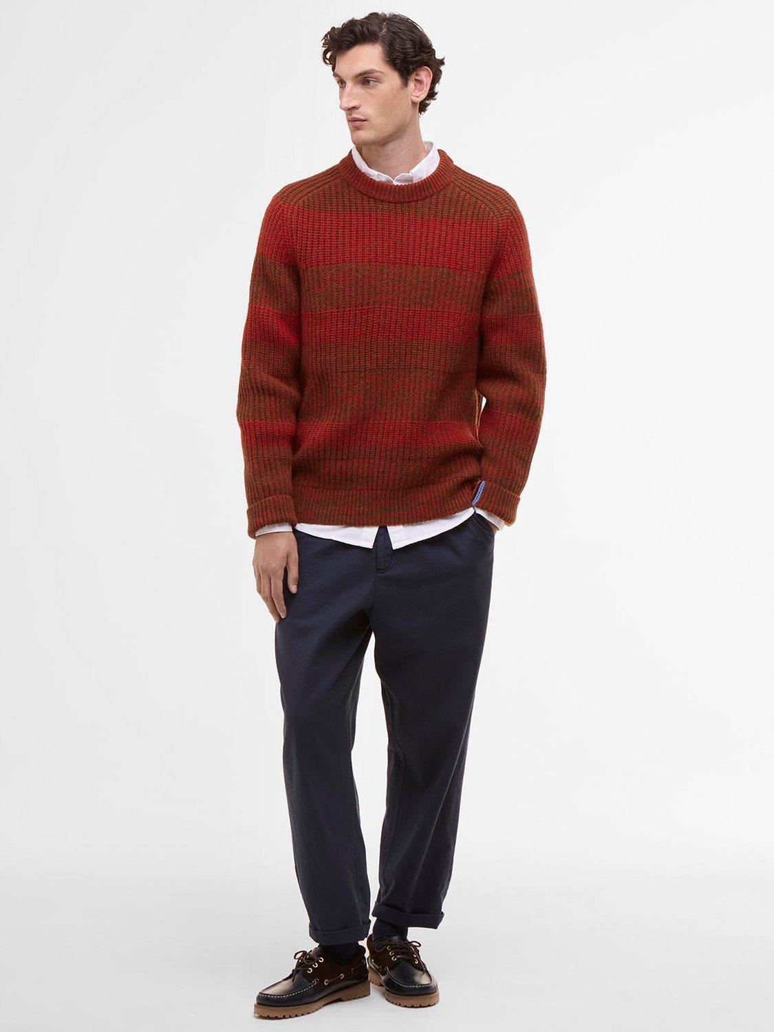 Product image 3 of 9, which shows Barbour X Paul Smith Wool Saddle Crew Neck Jumper, Rosette Red, M