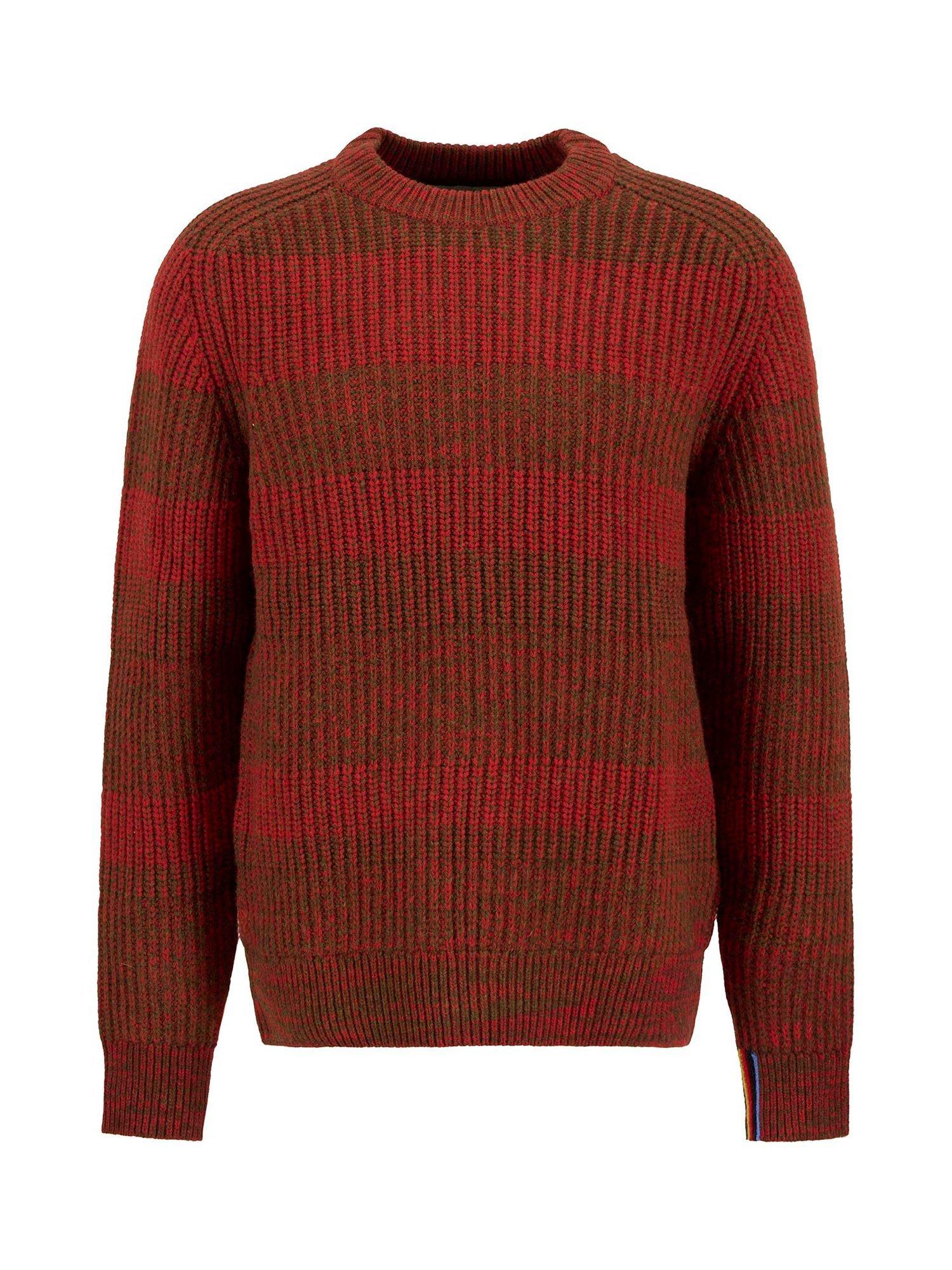 Product image 4 of 9, which shows Barbour X Paul Smith Wool Saddle Crew Neck Jumper, Rosette Red, M