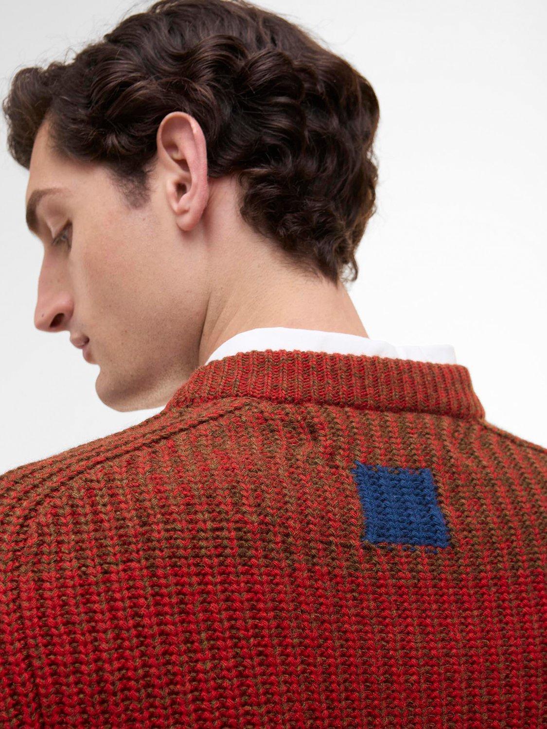 Product image 5 of 9, which shows Barbour X Paul Smith Wool Saddle Crew Neck Jumper, Rosette Red, M
