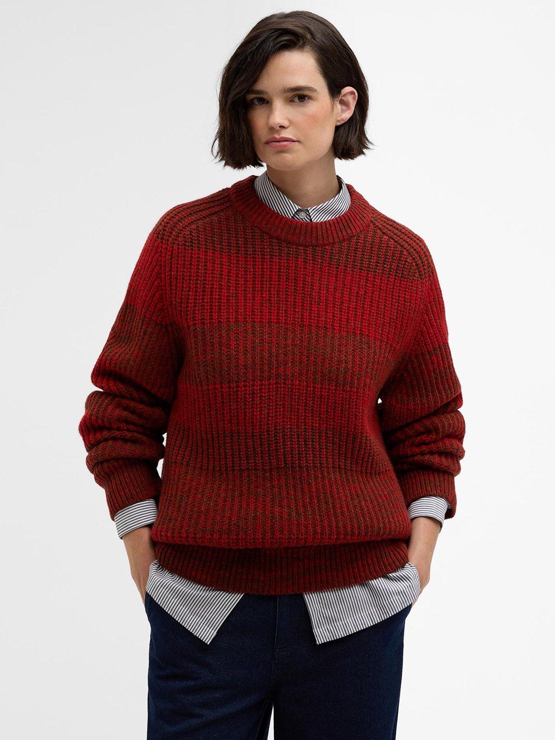 Product image 7 of 9, which shows Barbour X Paul Smith Wool Saddle Crew Neck Jumper, Rosette Red, M