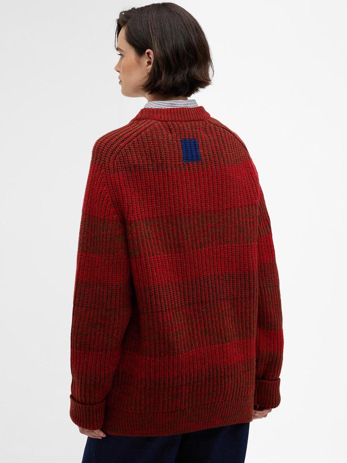 Product image 9 of 9, which shows Barbour X Paul Smith Wool Saddle Crew Neck Jumper, Rosette Red, M