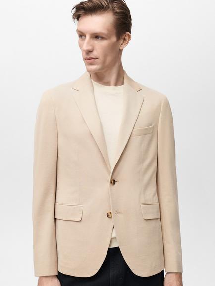 Mango Verner Cotton Blend Blazer, Light Beige