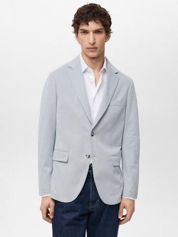Mango Verner Cotton Blend Blazer, Light Blue