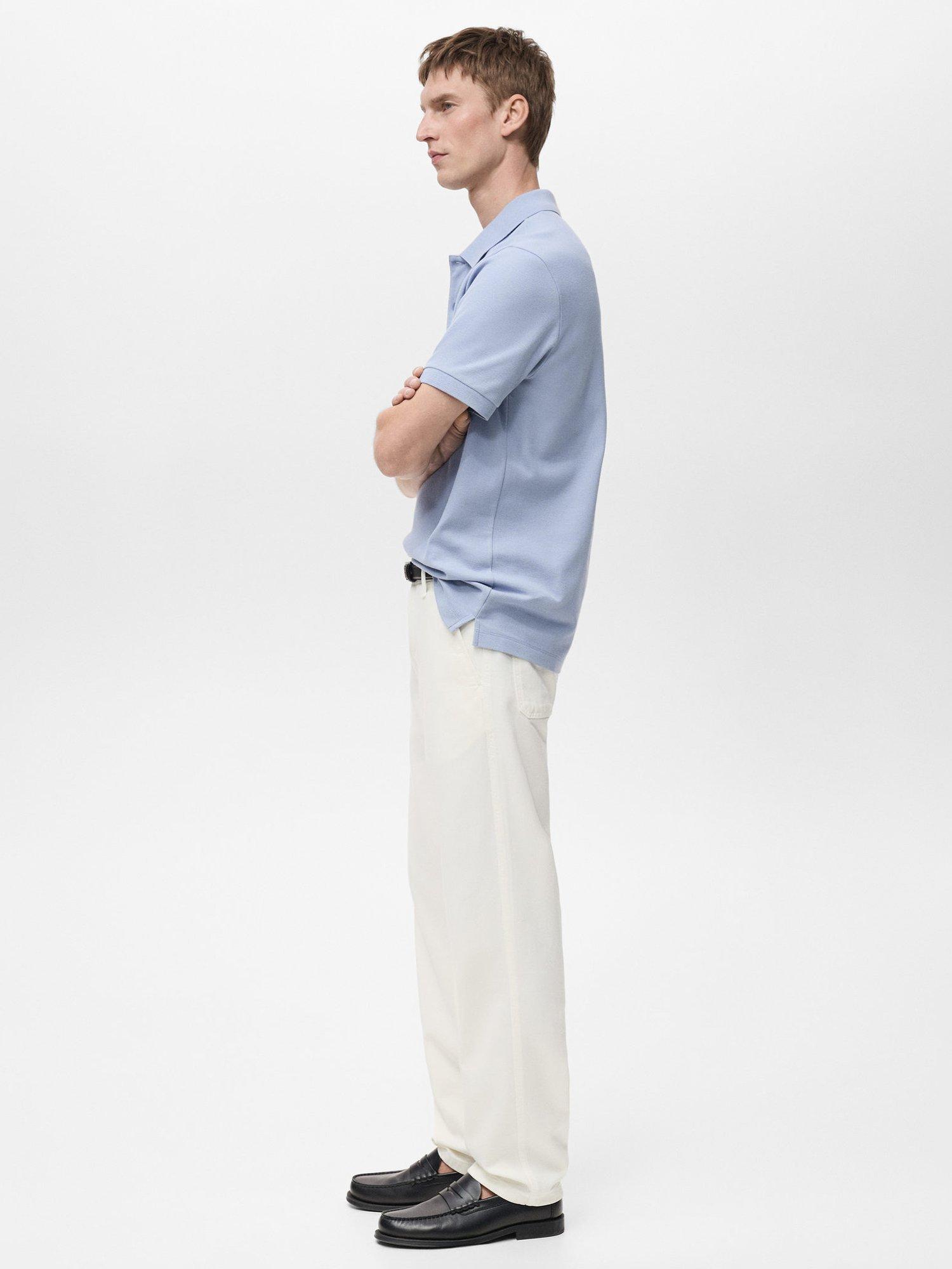Product image 7 of 8, which shows Mango Rea Cotton Pique Polo Shirt, Turquoise, S