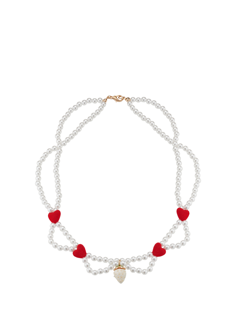 Product image 1 of 1, which shows Stych Kids' Beaded Strawberry Charm Necklace, White Ivory