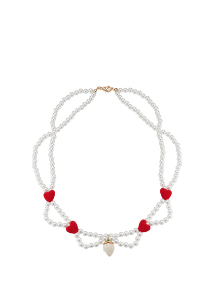 Stych Kids' Beaded Strawberry Charm Necklace, White Ivory, 