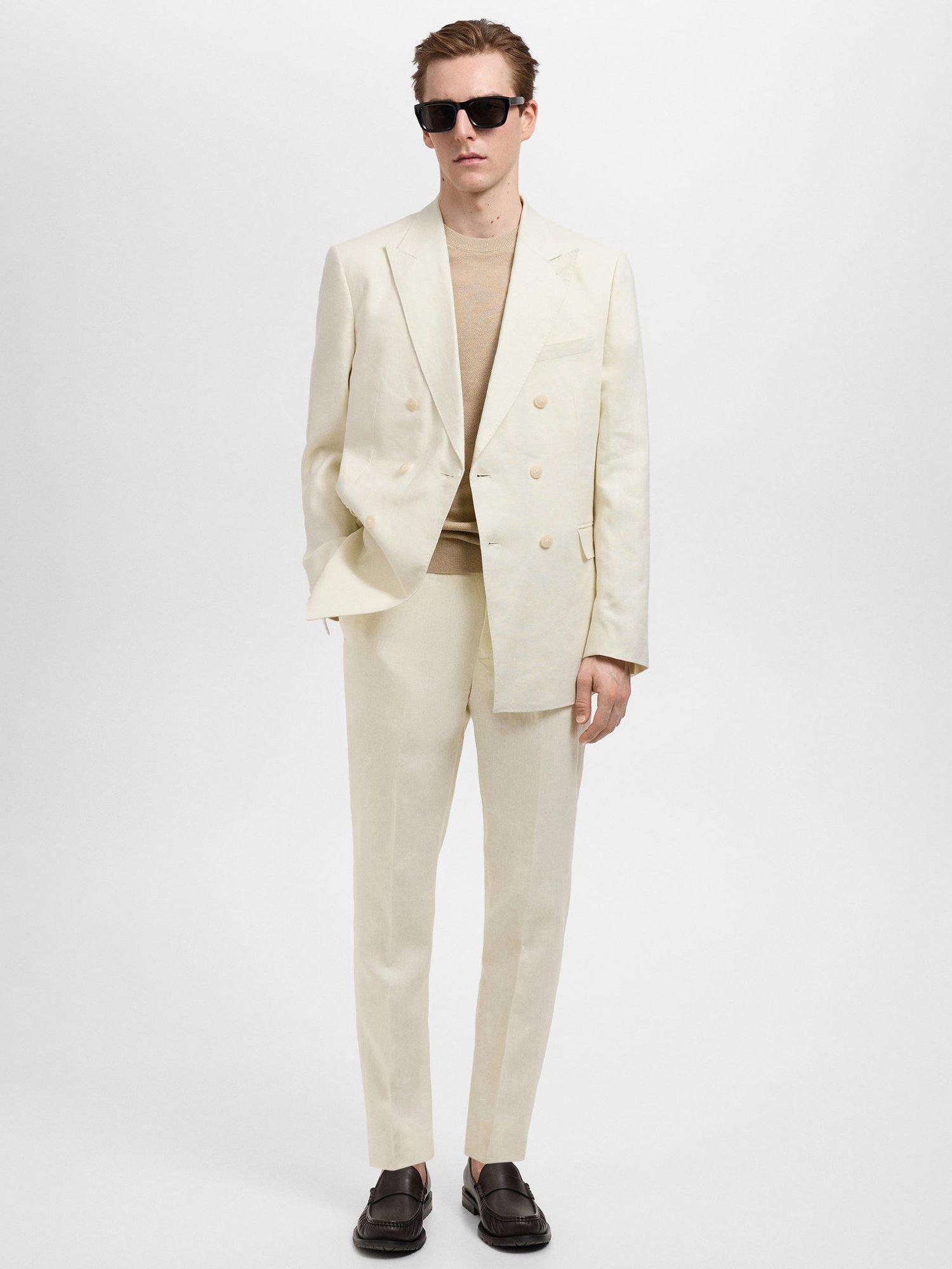 Product image 2 of 7, which shows Mano Amalfi Slim Fit Linen Suit Trousers, Light Beige, 29