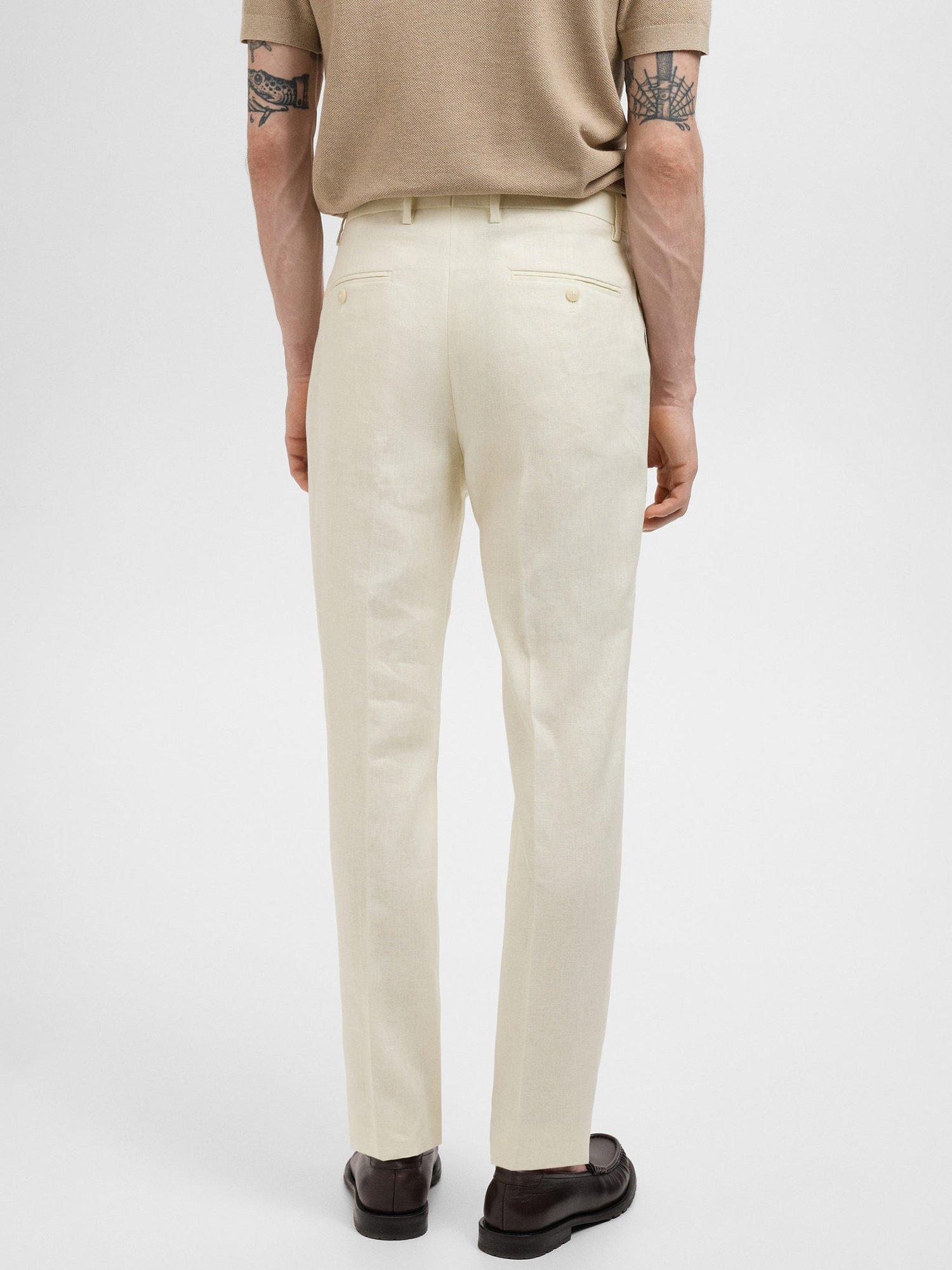Product image 4 of 7, which shows Mano Amalfi Slim Fit Linen Suit Trousers, Light Beige, 29
