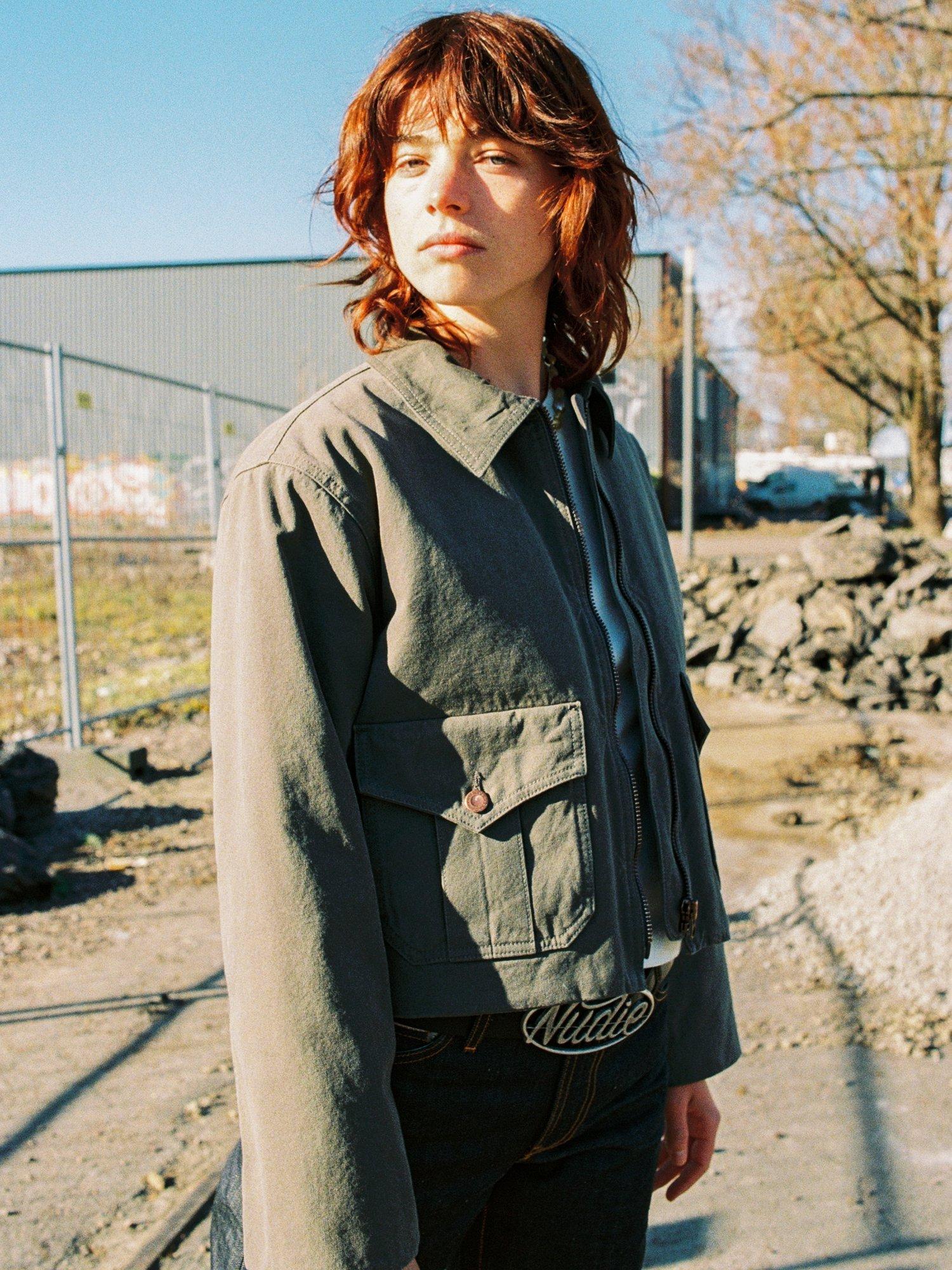 Product image 2 of 2, which shows Nudie Jeans Molly Cropped Cotton Utility Canvas Jacket, Green, XS