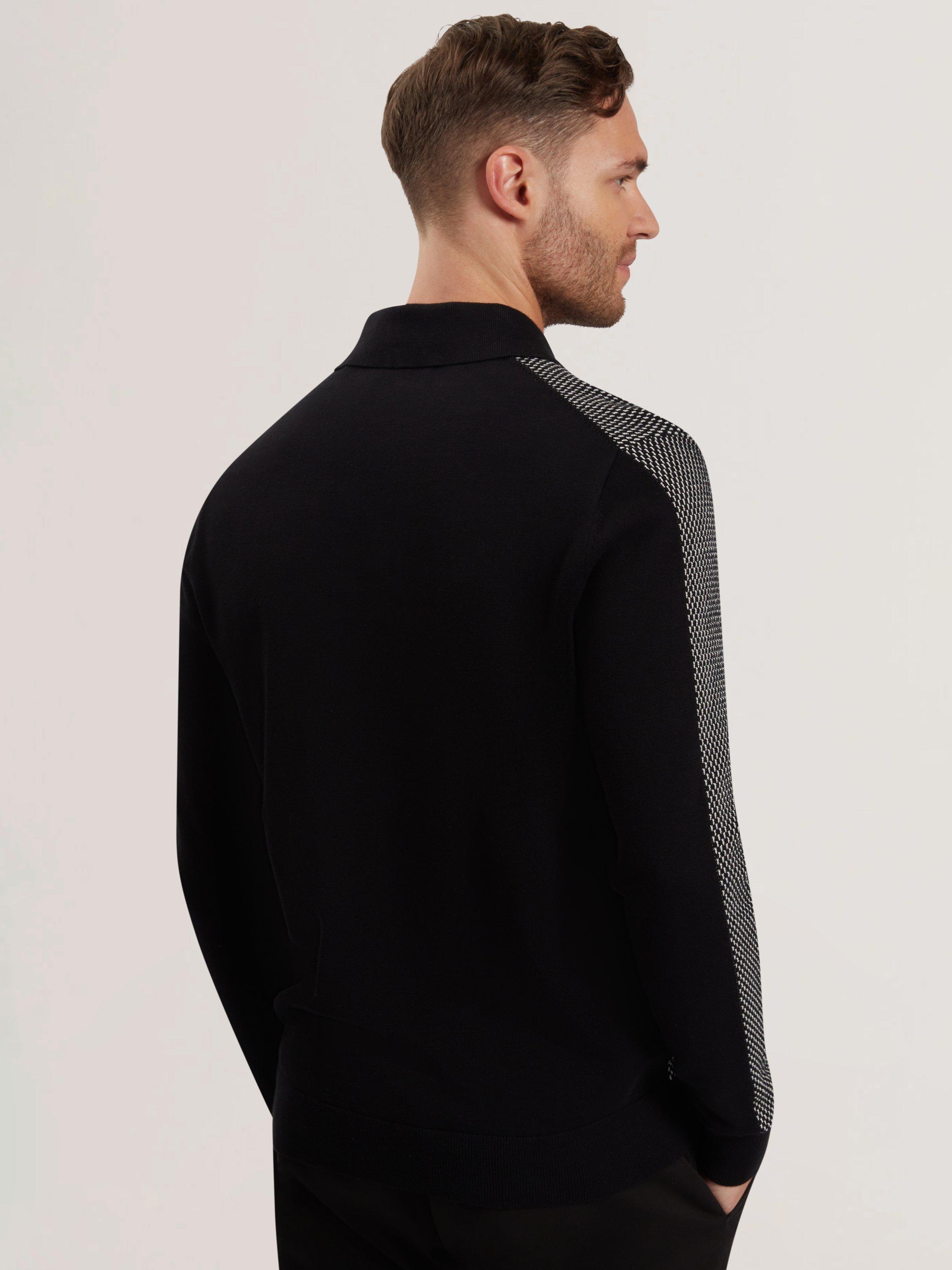 Product image 2 of 6, which shows Ted Baker Ardo Small Stitch Knitted Polo Shirt, Black, XS