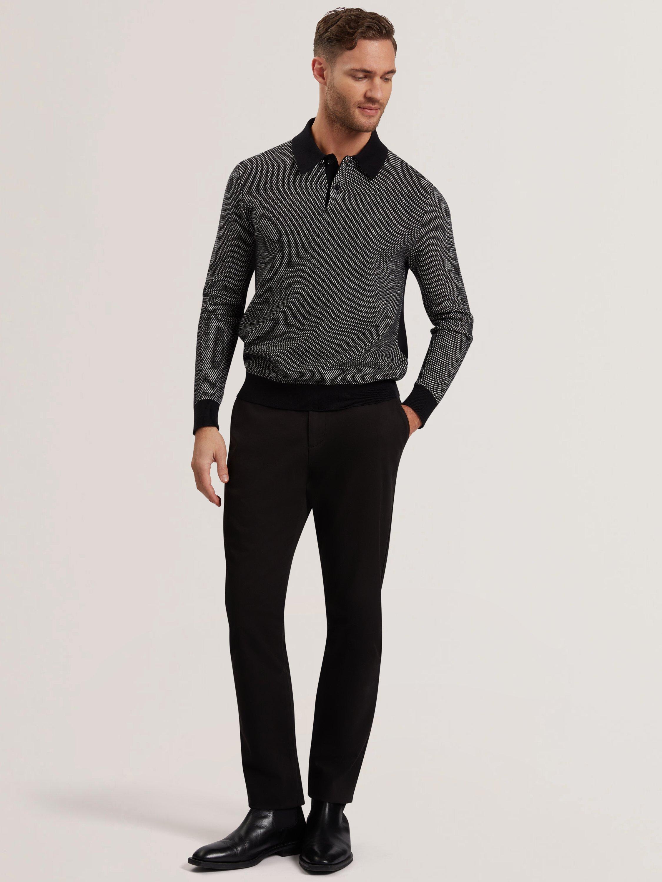 Product image 4 of 6, which shows Ted Baker Ardo Small Stitch Knitted Polo Shirt, Black, XS