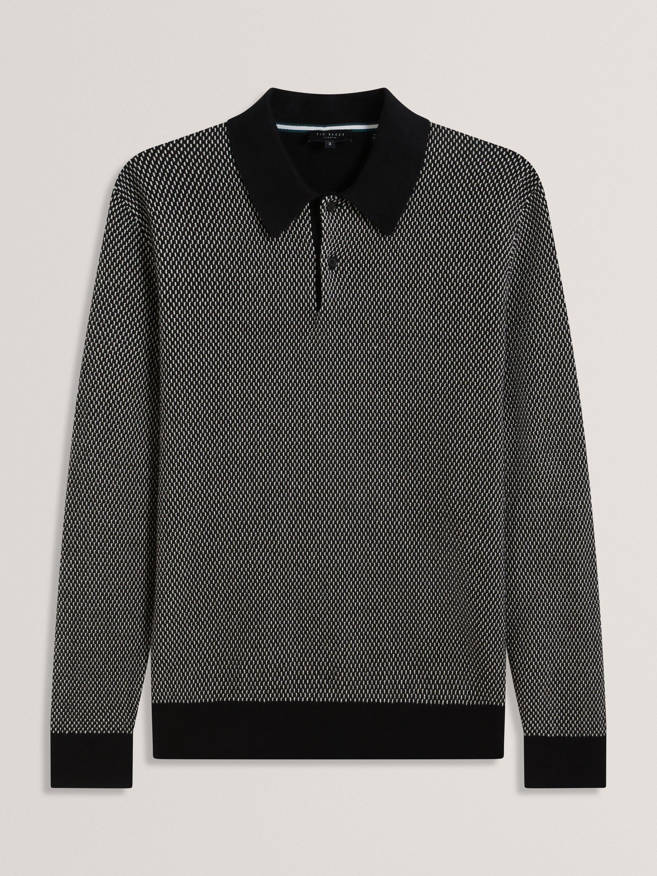 Product image 5 of 6, which shows Ted Baker Ardo Small Stitch Knitted Polo Shirt, Black, XS