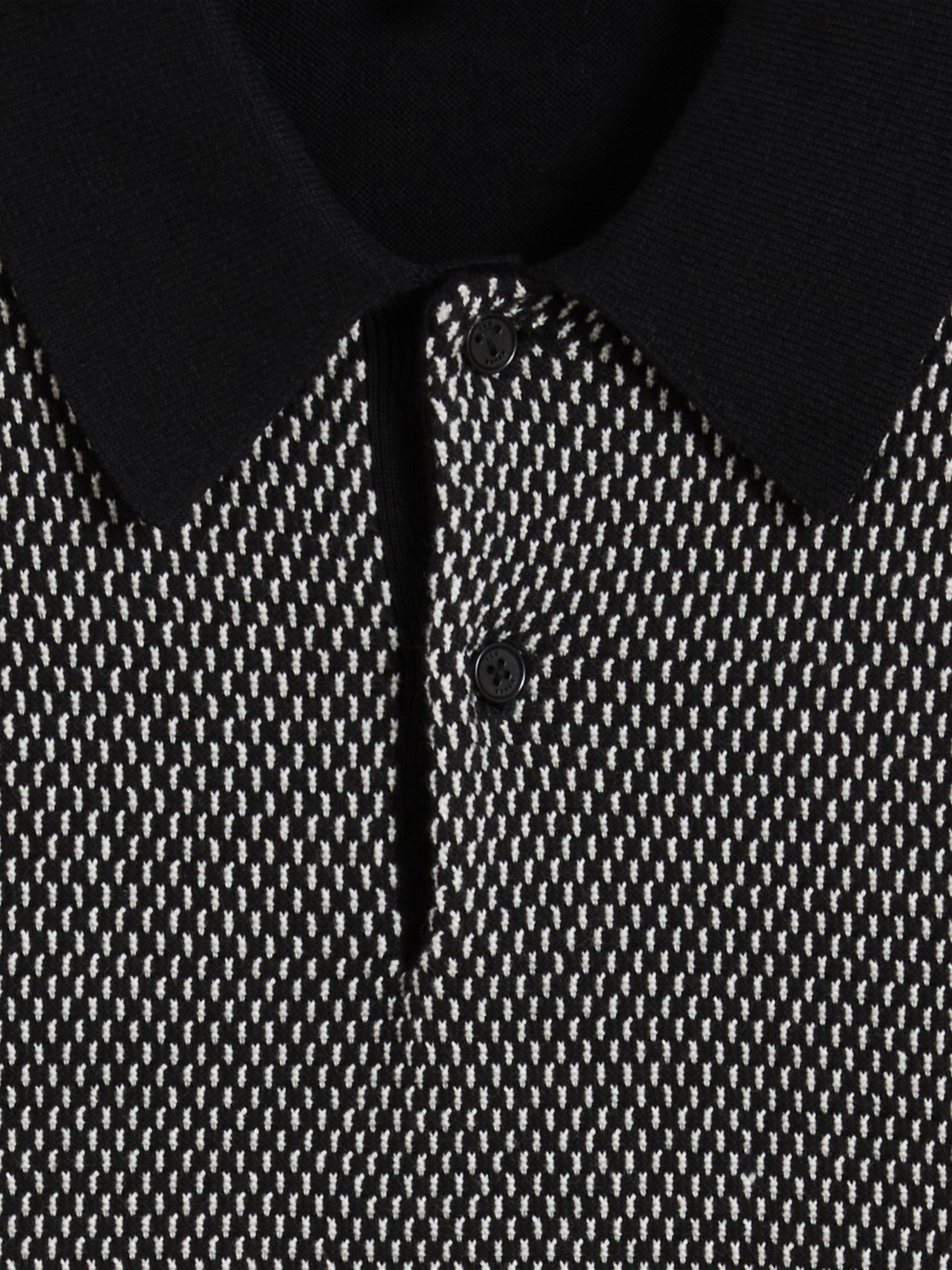 Product image 6 of 6, which shows Ted Baker Ardo Small Stitch Knitted Polo Shirt, Black, XS