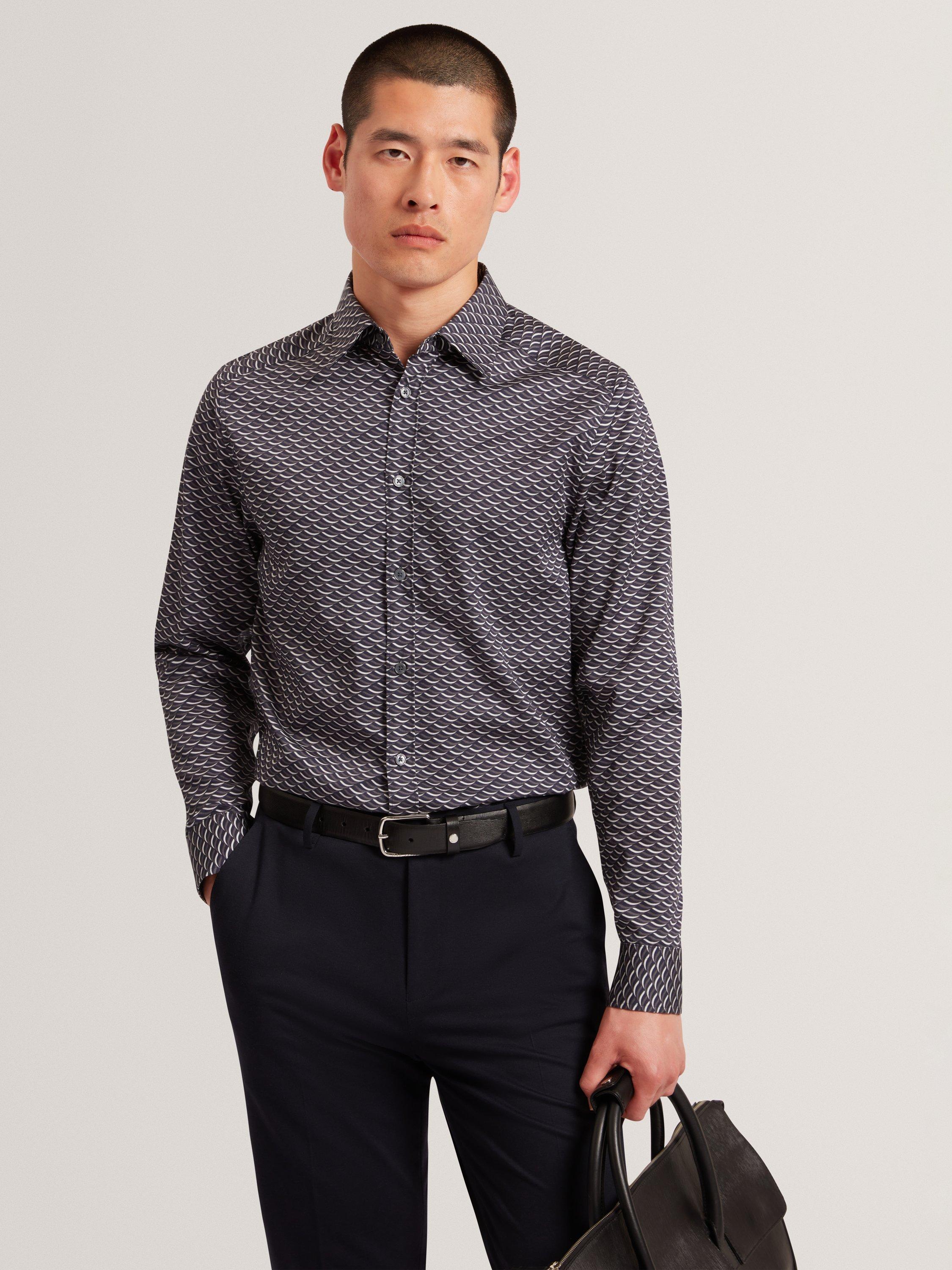 Product image 1 of 7, which shows Ted Baker Agnar Regular Fit Cotton Shirt, Dark Grey, S