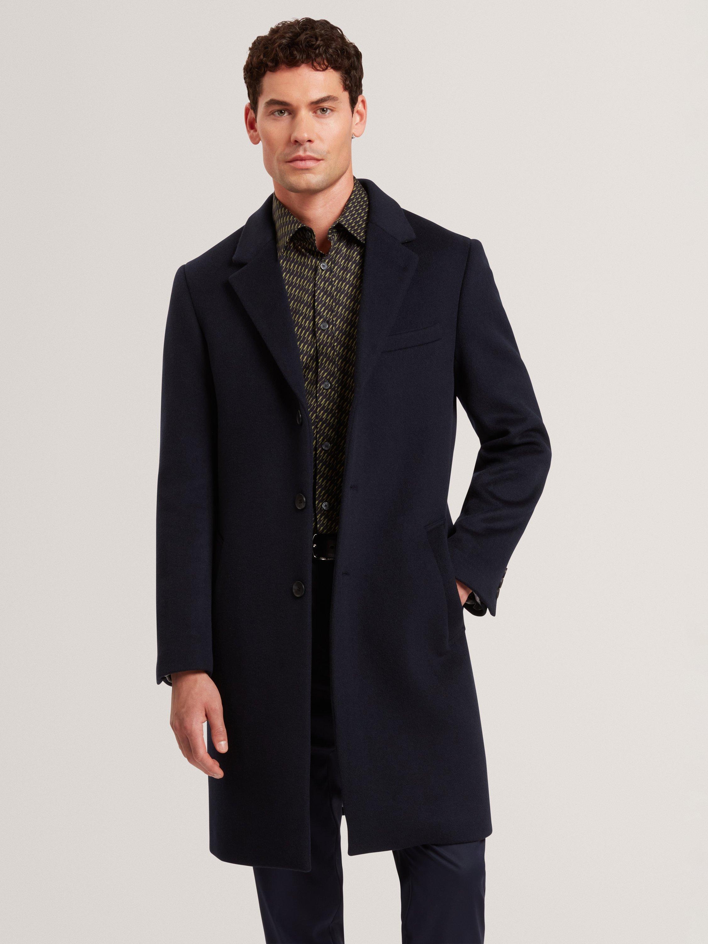 Ted Baker Alerton Single Breasted Wool Blend Overcoat, Navy