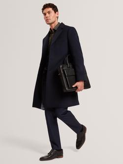 Ted Baker Alerton Single Breasted Wool Blend Overcoat, Navy - view 2, Navy